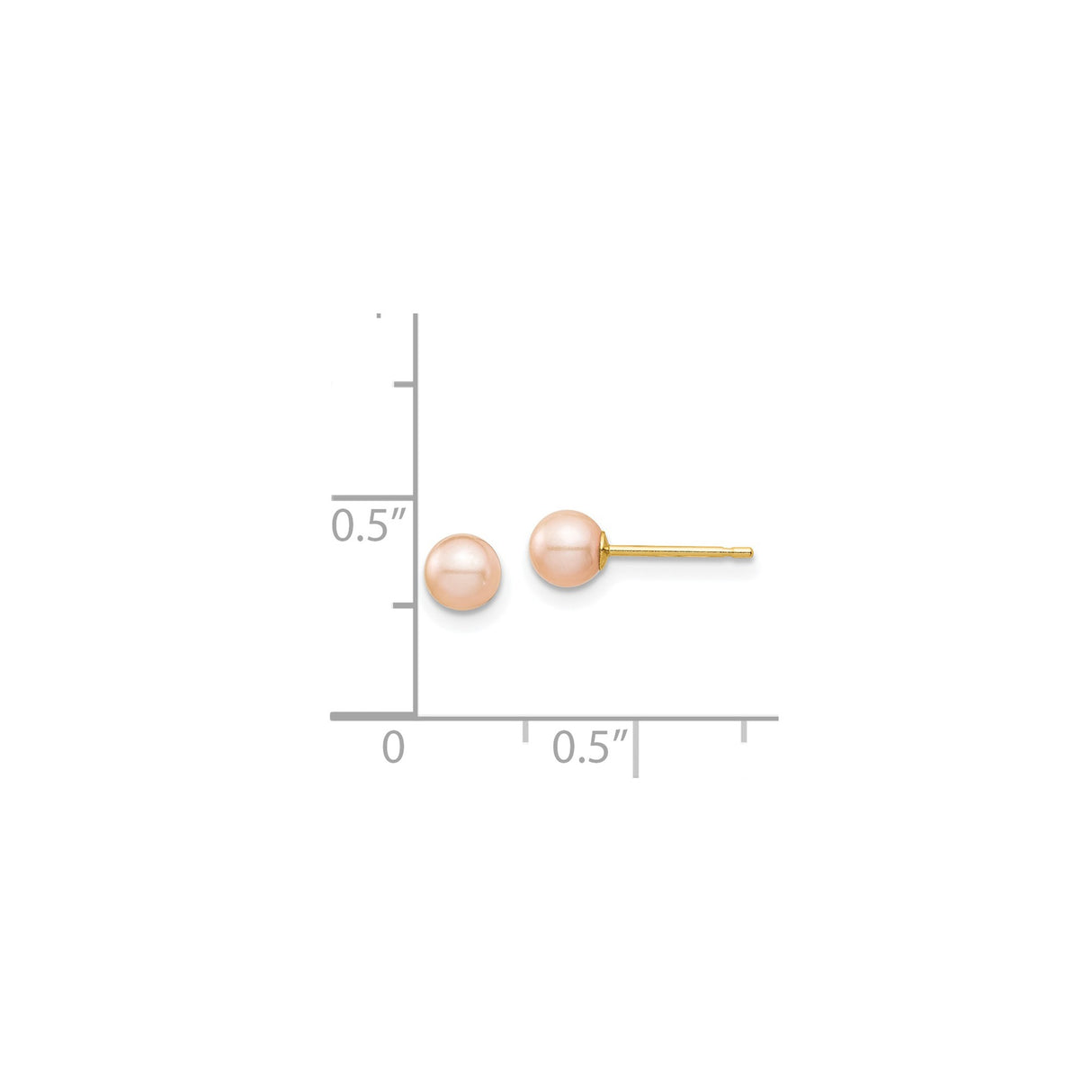 14k Yellow Gold Stud Earrings with Pink Cultured Pearl, Classic Round Design