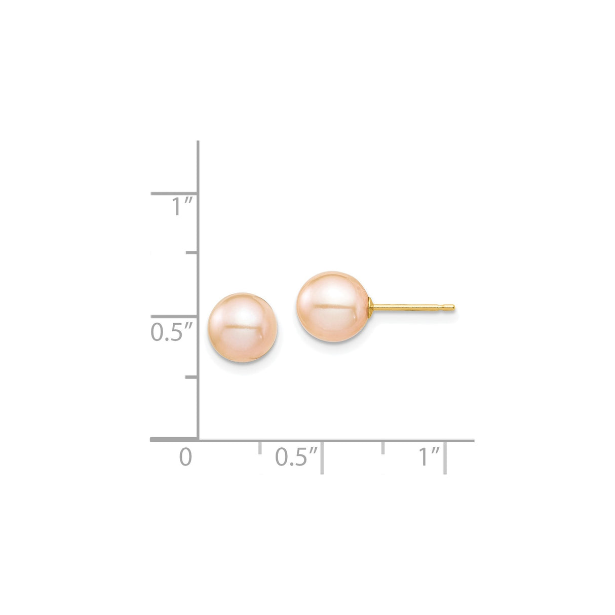 14k Yellow Gold Pearl Stud Earrings, Pink Freshwater Cultured Pearls, Classic Design for Women