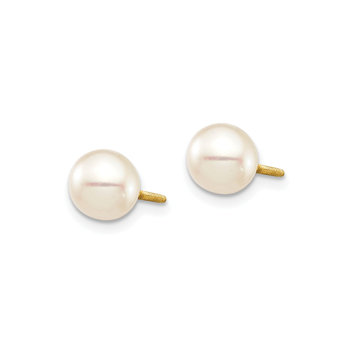 14k Yellow Gold Pearl Stud Earrings, White Cultured Pearls, Screw Back, Classic Style for Women