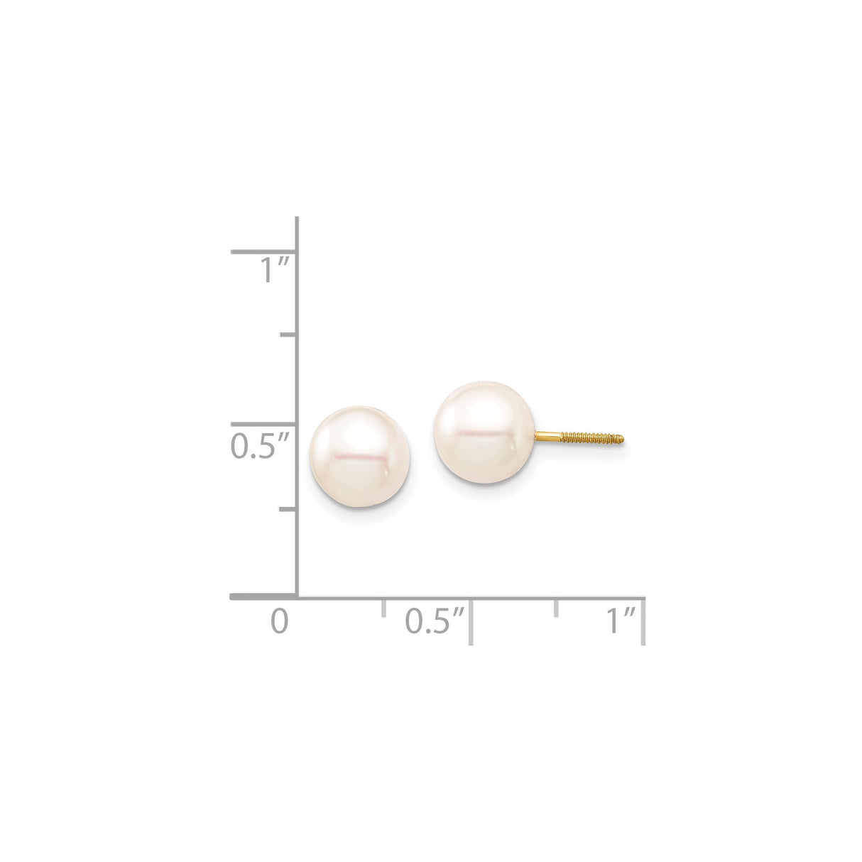 14k Yellow Gold Pearl Stud Earrings with Round White Cultured Pearls, Screw Back