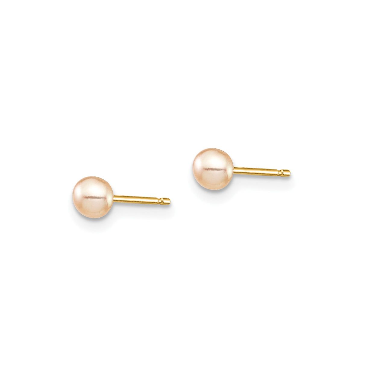 14k Yellow Gold Stud Earrings with Pink Freshwater Pearls, Classic Button Style