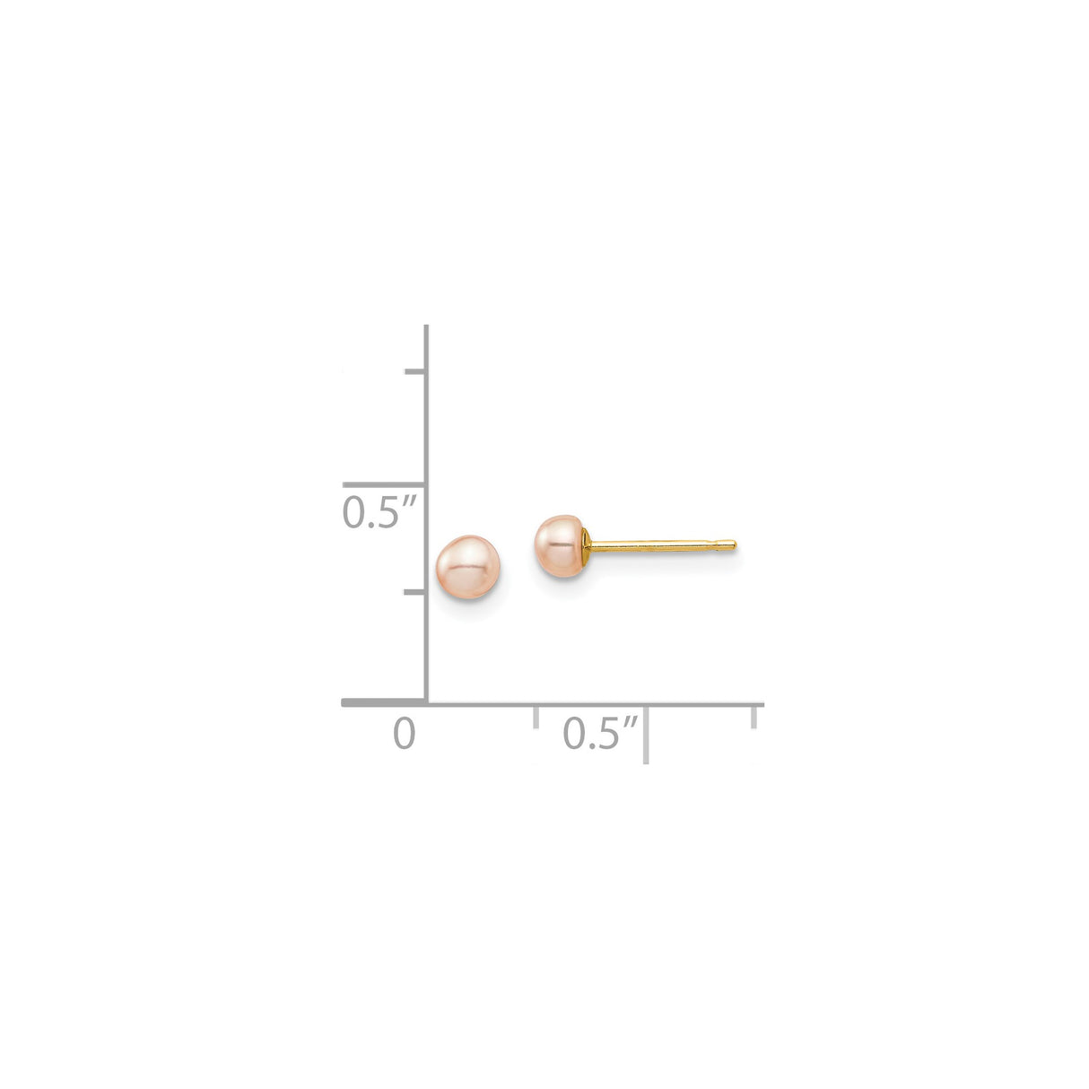 14k Yellow Gold Stud Earrings with Pink Freshwater Pearls, Classic Button Style