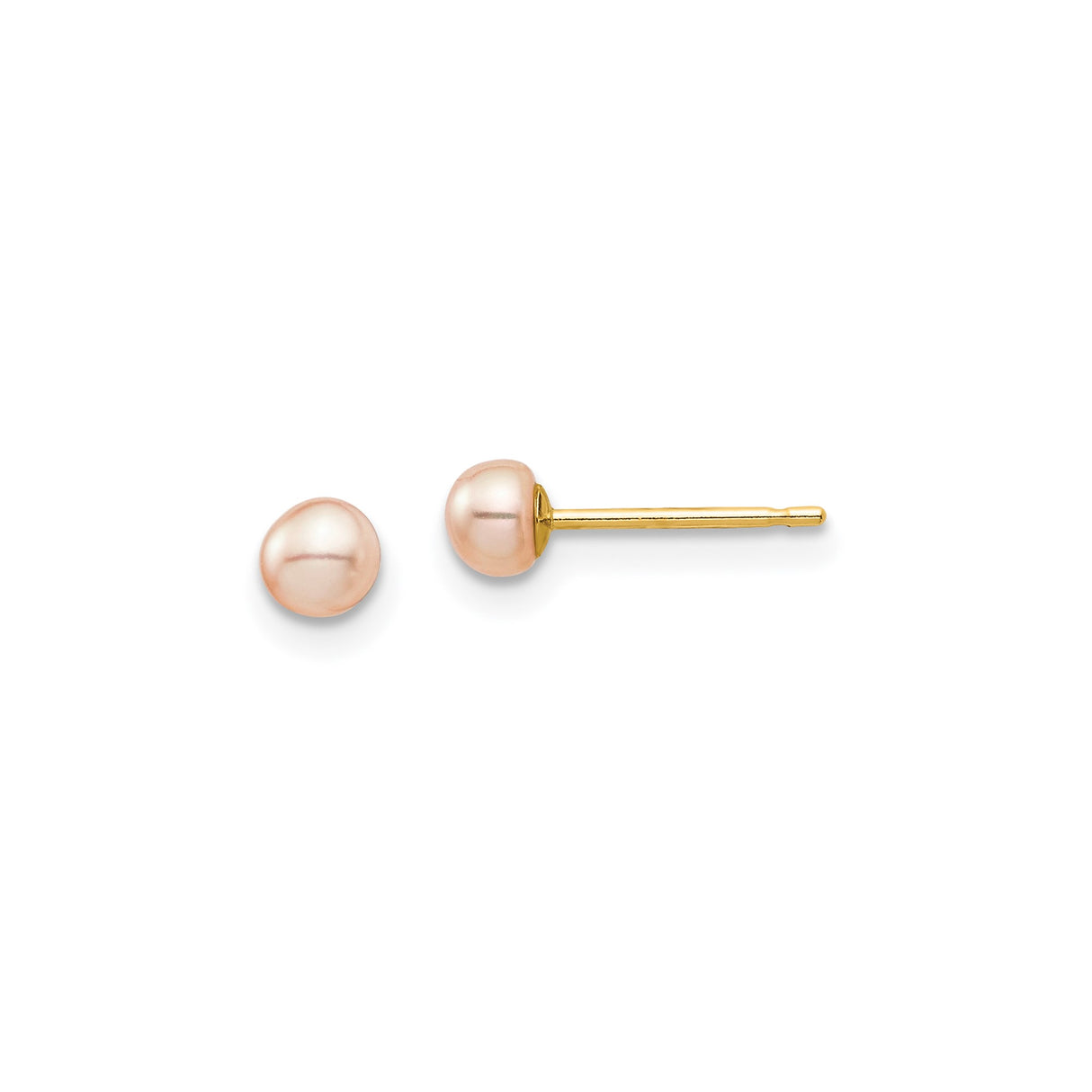 14k Yellow Gold Stud Earrings with Pink Freshwater Pearls, Classic Button Style