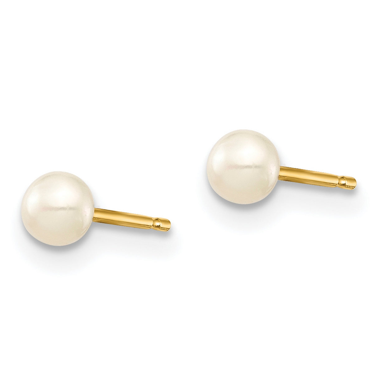 14k Yellow Gold Stud Earrings with Round White Cultured Pearls, Classic Minimalist Style