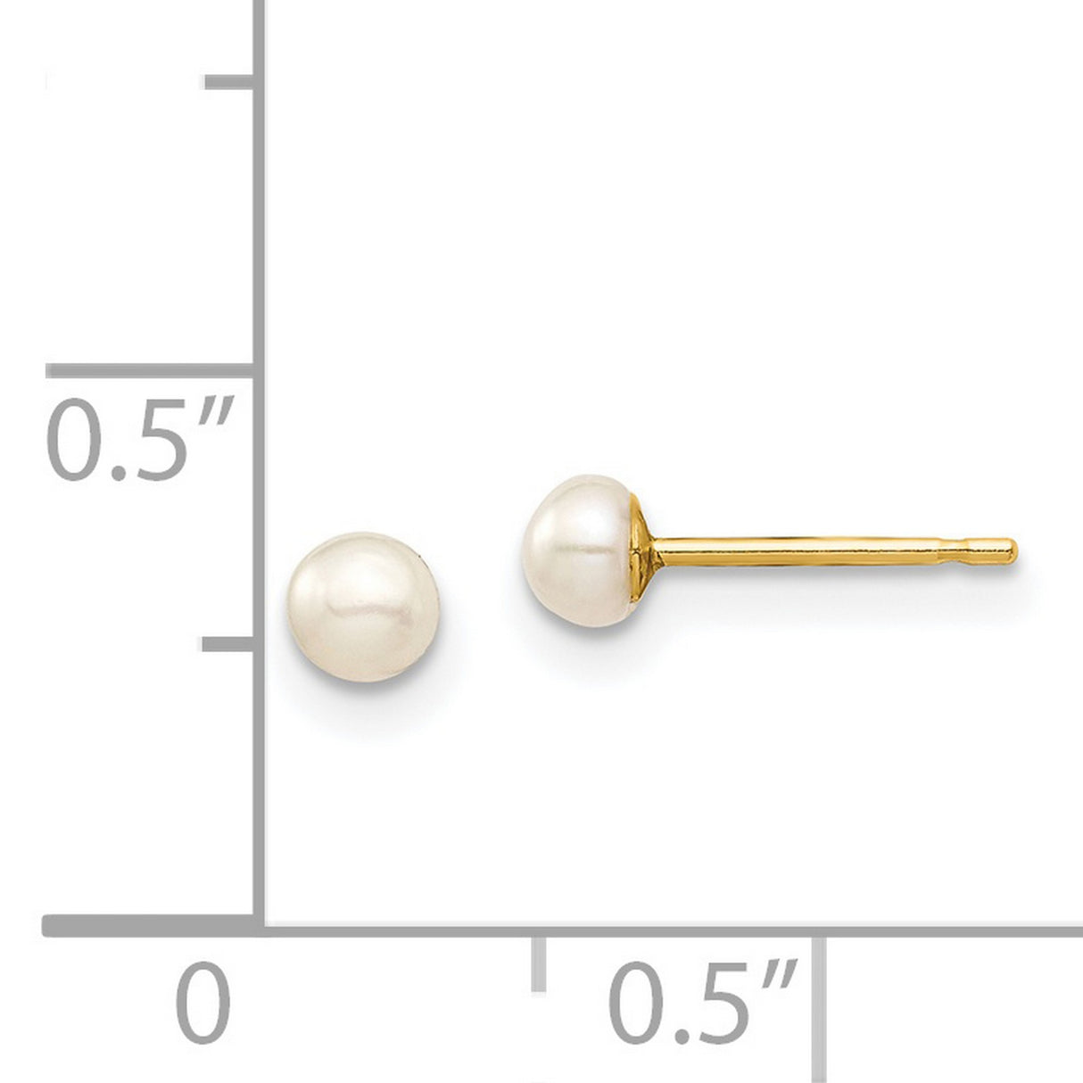 14k Yellow Gold Stud Earrings with Round White Cultured Pearls, Classic Minimalist Style