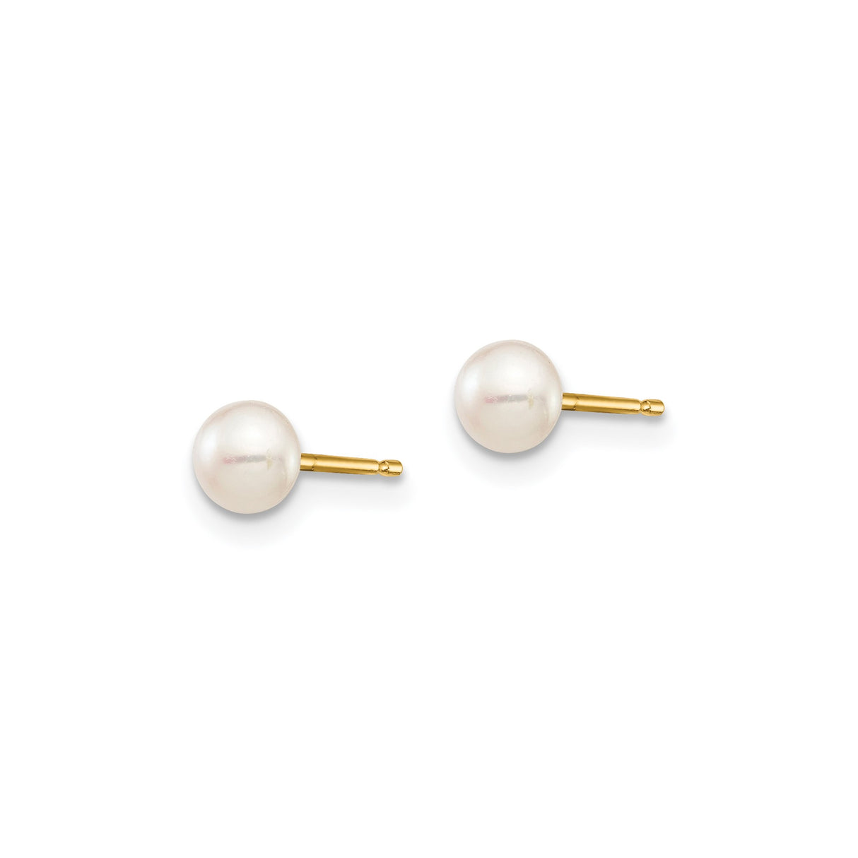 14k Yellow Gold Pearl Stud Earrings with Round White Cultured Pearls for Women