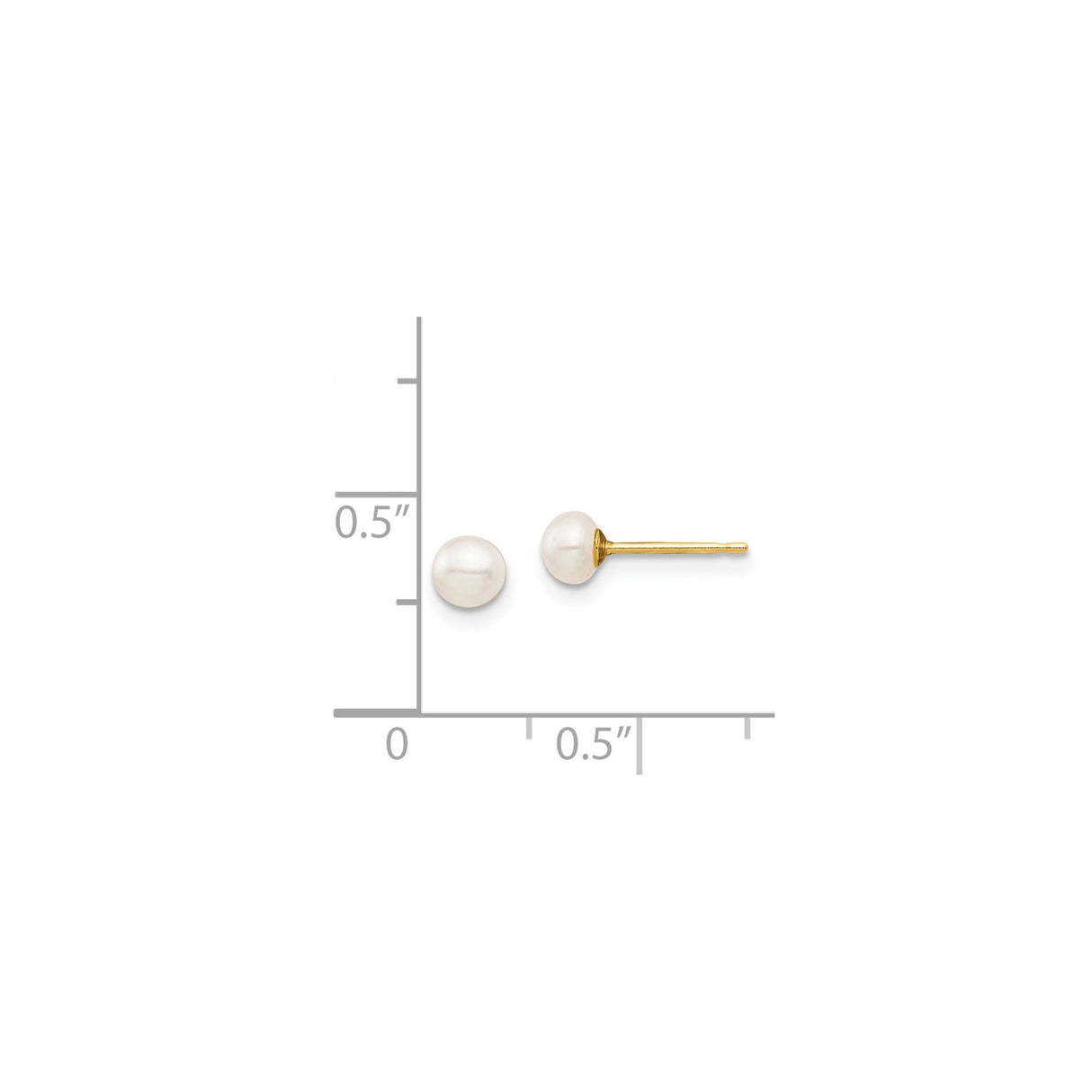 14k Yellow Gold Pearl Stud Earrings with Round White Cultured Pearls for Women