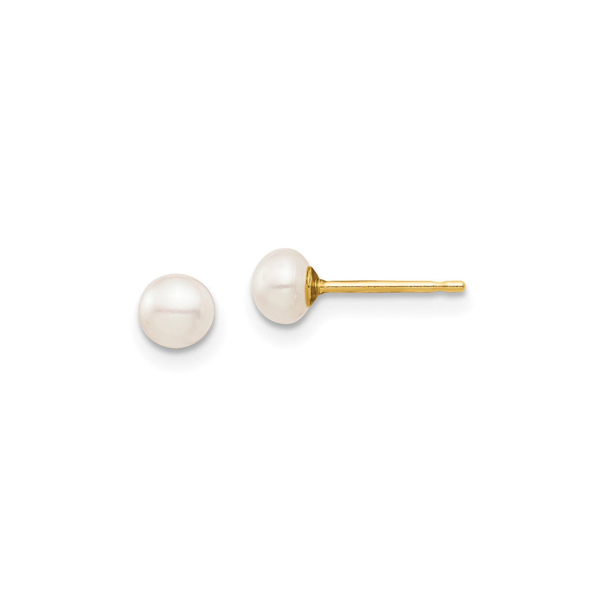 14k Yellow Gold Pearl Stud Earrings with Round White Cultured Pearls for Women