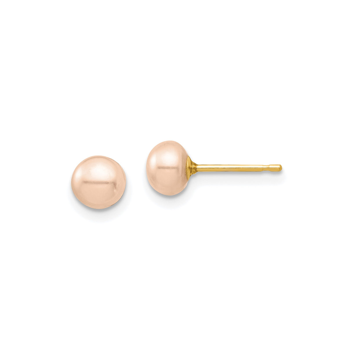 14k Yellow Gold Stud Earrings with Pearl, Smooth Polished Ball Design for Women