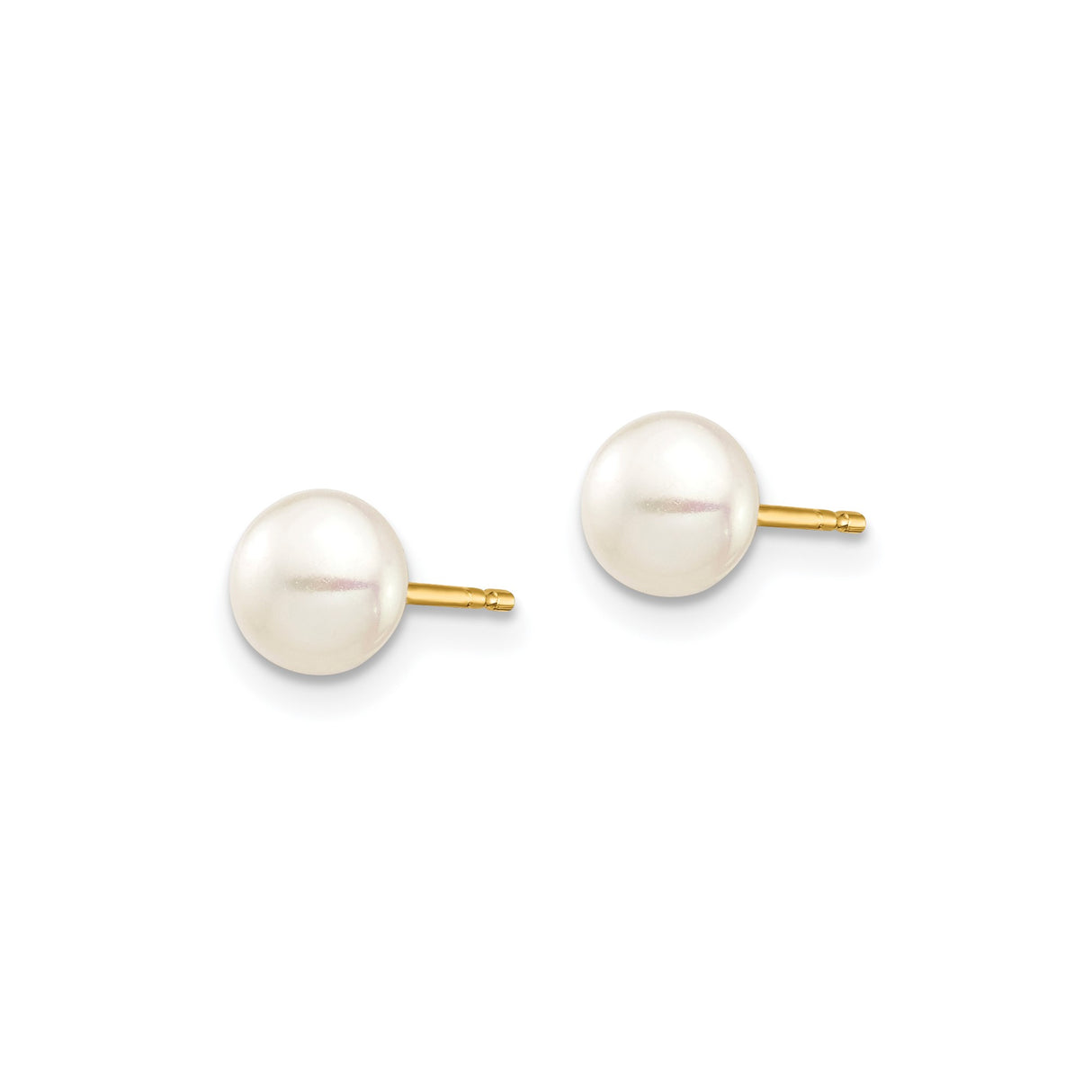 14k Yellow Gold Stud Earrings with Round White Cultured Pearls, Classic Style for Women