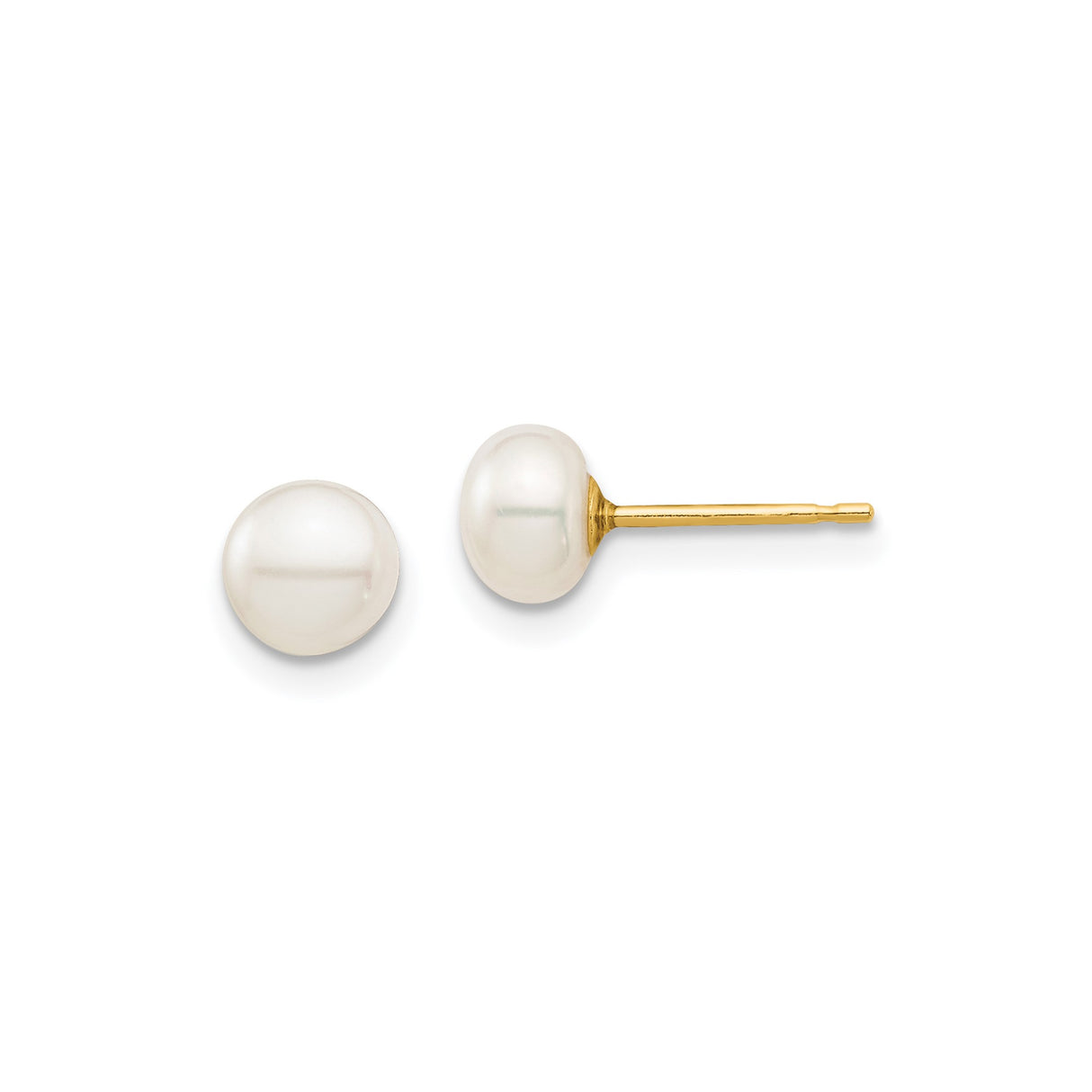 14k Yellow Gold Stud Earrings with Round White Cultured Pearls, Classic Style for Women