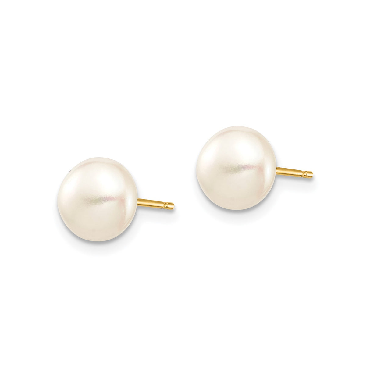 14k Yellow Gold Pearl Stud Earrings with White Freshwater Pearls, Classic Minimalist Design