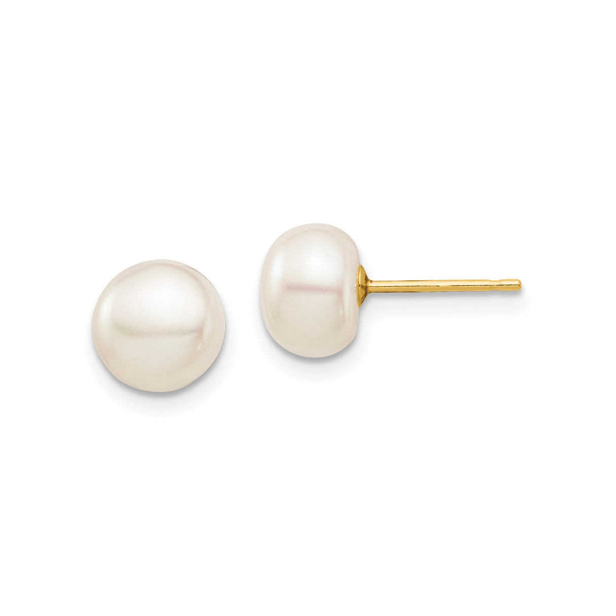 14k Yellow Gold Pearl Stud Earrings with White Freshwater Pearls, Classic Minimalist Design