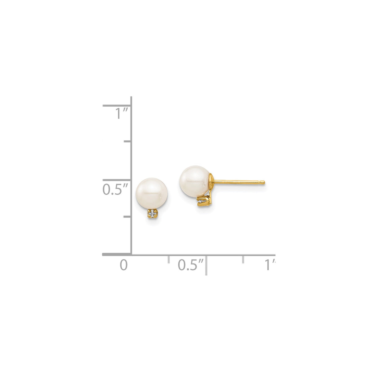 14k Yellow Gold Pearl Stud Earrings with Diamond Accent, Classic Bridal Jewelry