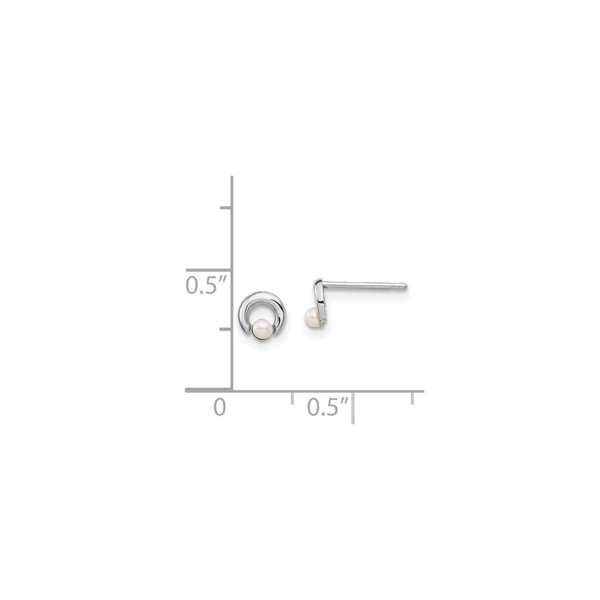 14k White Gold Stud Earrings with White Pearl, Open Circle Design, Minimalist Modern Style