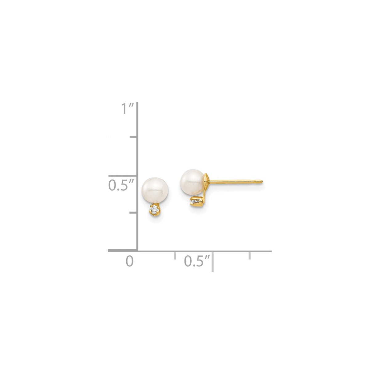 14k Yellow Gold Stud Earrings with Cultured White Pearls and Cubic Zirconia Accents