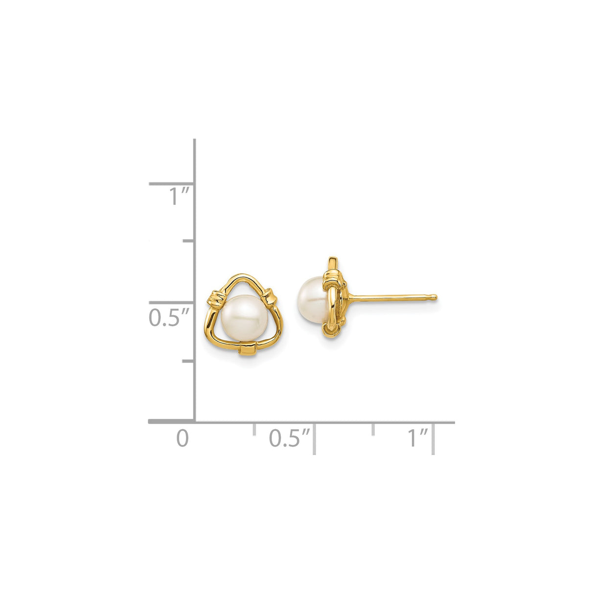 14k Yellow Gold Stud Earrings with Cultured Pearl in Open Knot Triangle Design