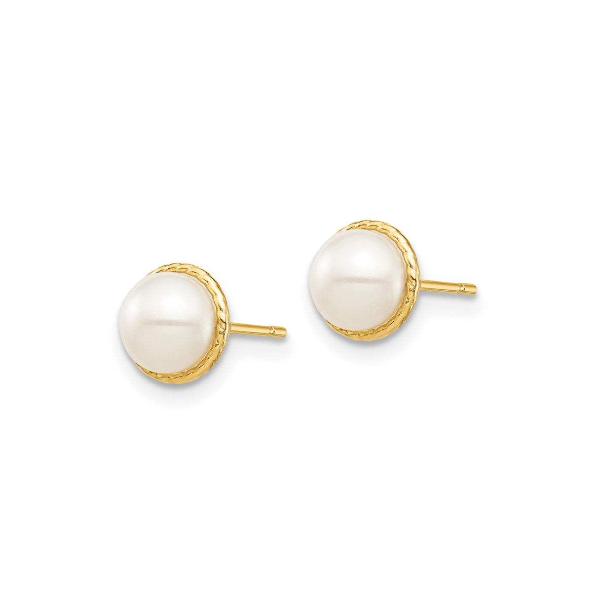14k Yellow Gold Pearl Stud Earrings, Classic Round Bezel Set Design for Women
