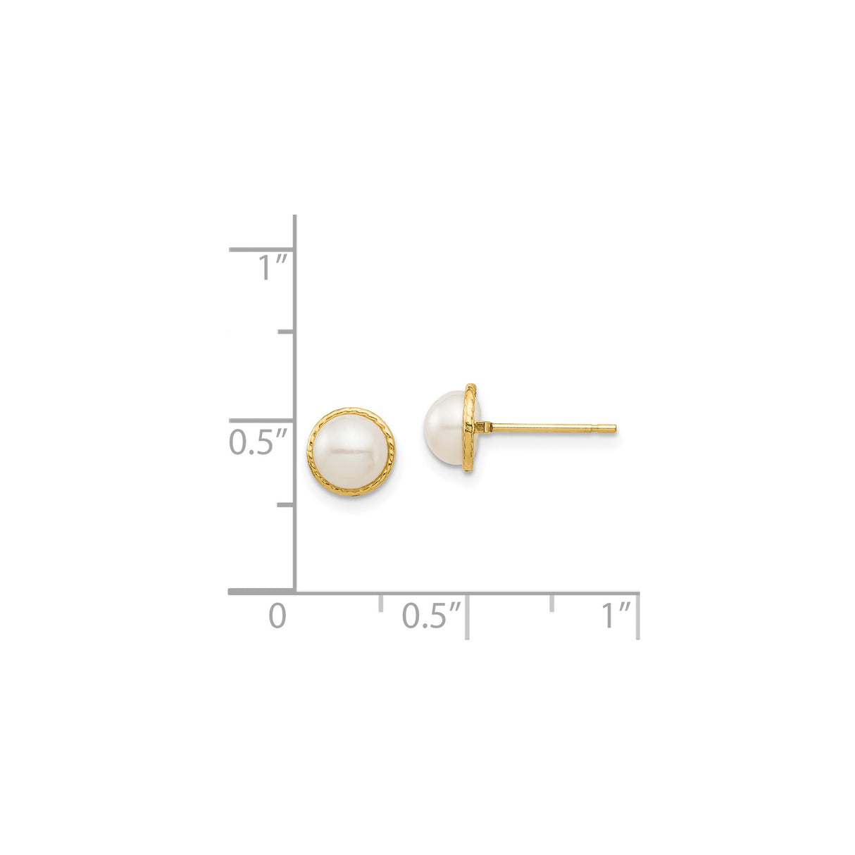 14k Yellow Gold Pearl Stud Earrings, Classic Round Bezel Set Design for Women