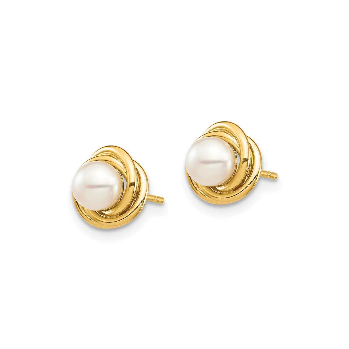 14k Yellow Gold Stud Earrings with White Pearl, Classic Love Knot Design