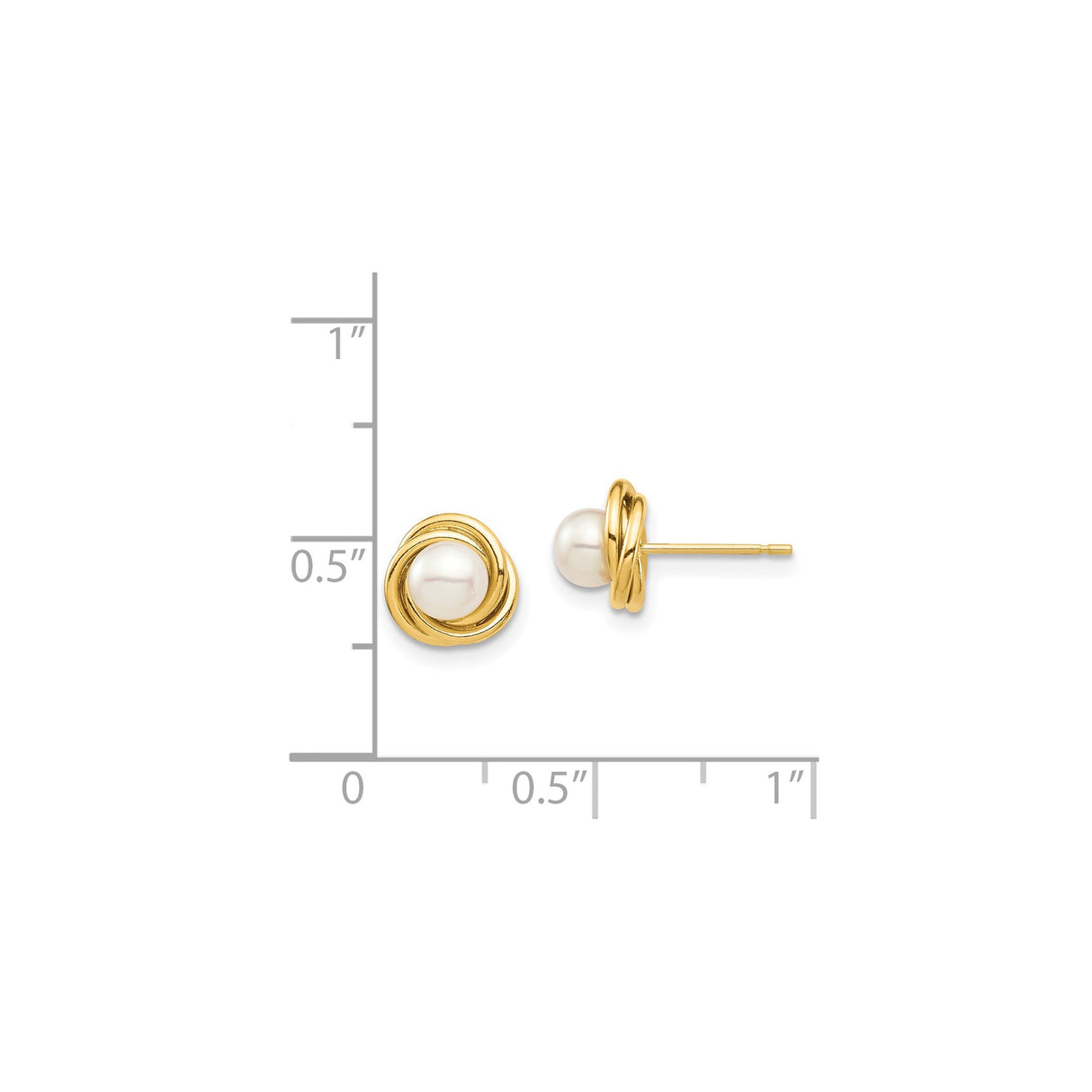 14k Yellow Gold Stud Earrings with White Pearl, Classic Love Knot Design