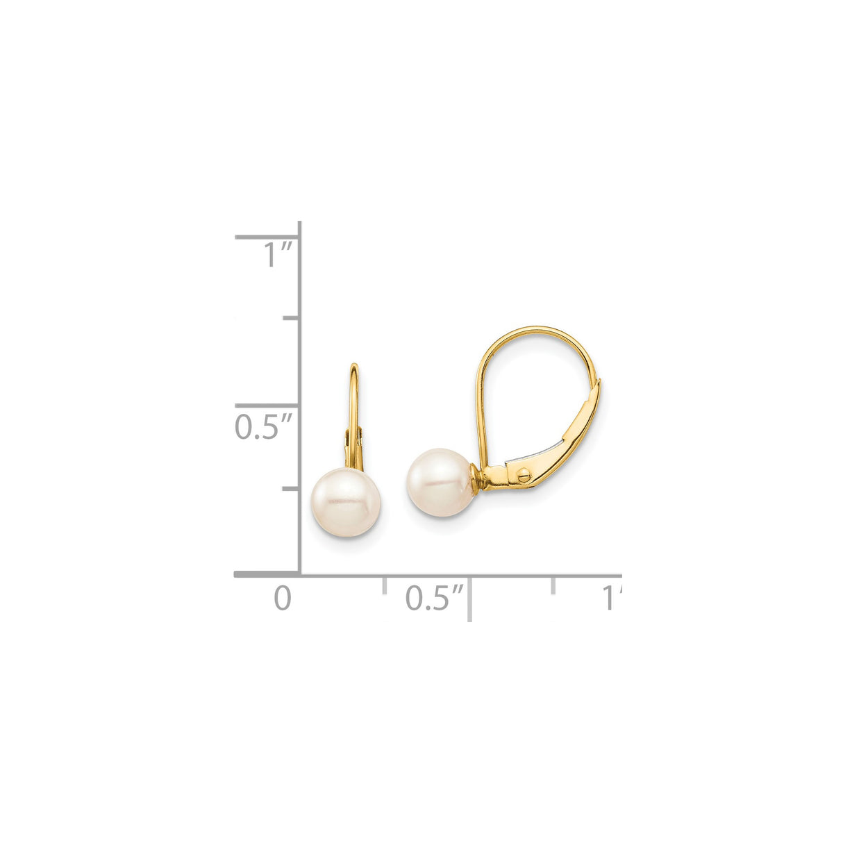 14k Yellow Gold Leverback Dangle Earrings with Round White Cultured Pearls for Women