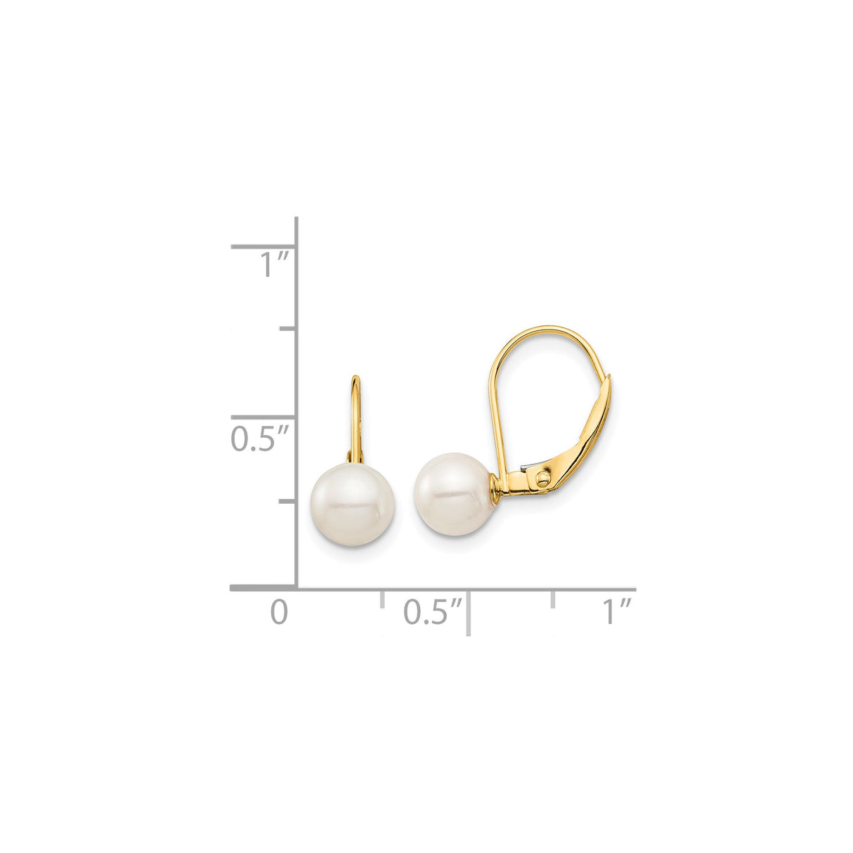 14k Yellow Gold Leverback Earrings with Round White Freshwater Pearls, Classic Dangle Design
