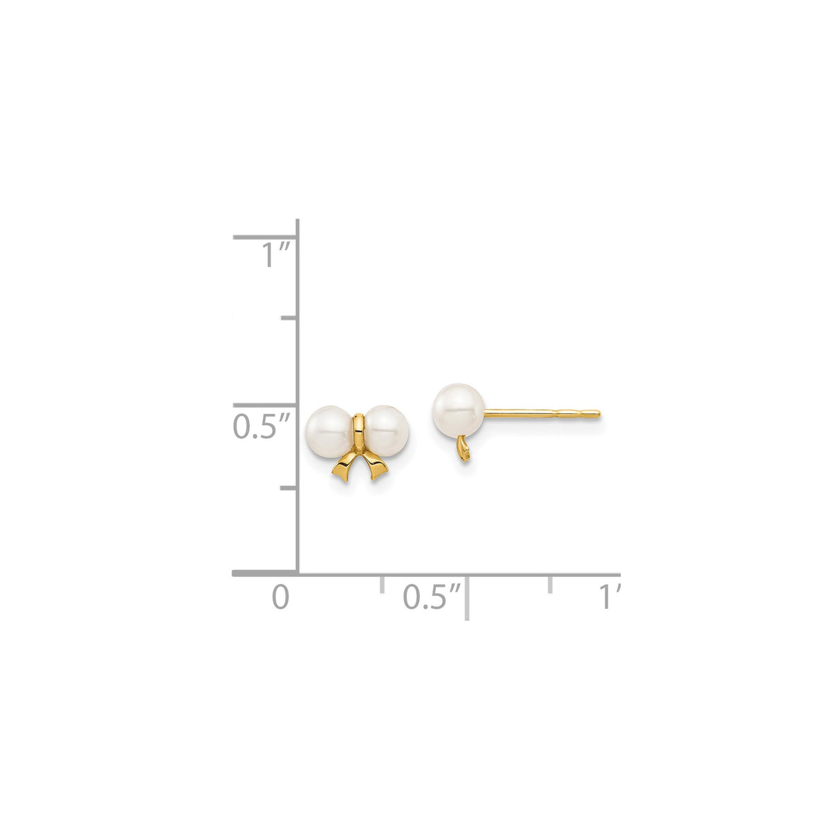 14k Yellow Gold Stud Earrings with Cultured Pearls, Bow Design, Classic Feminine Style