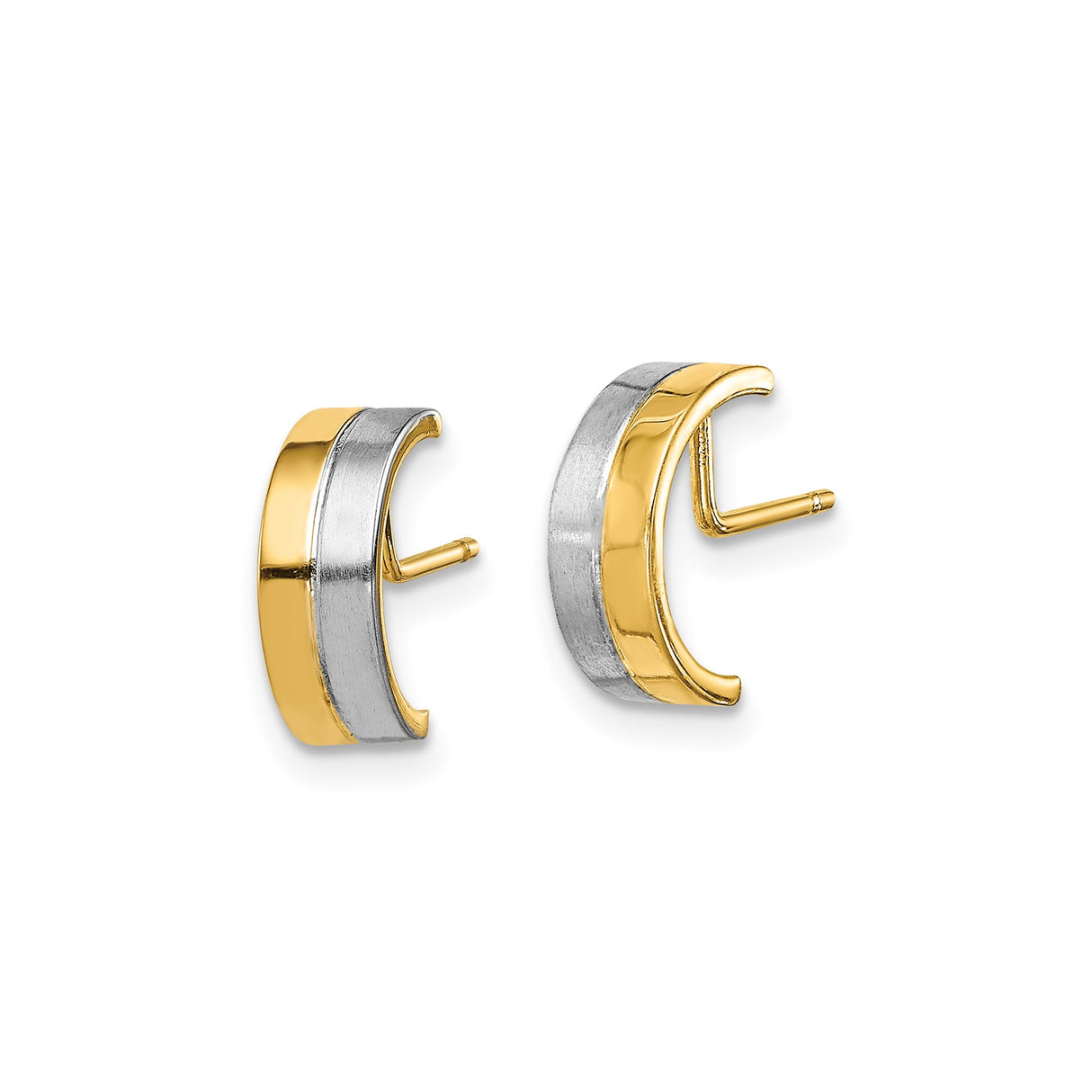14k Yellow Gold Hoop Earrings with Brushed and Polished Finish, Two-Tone Modern Minimalist Style for Men