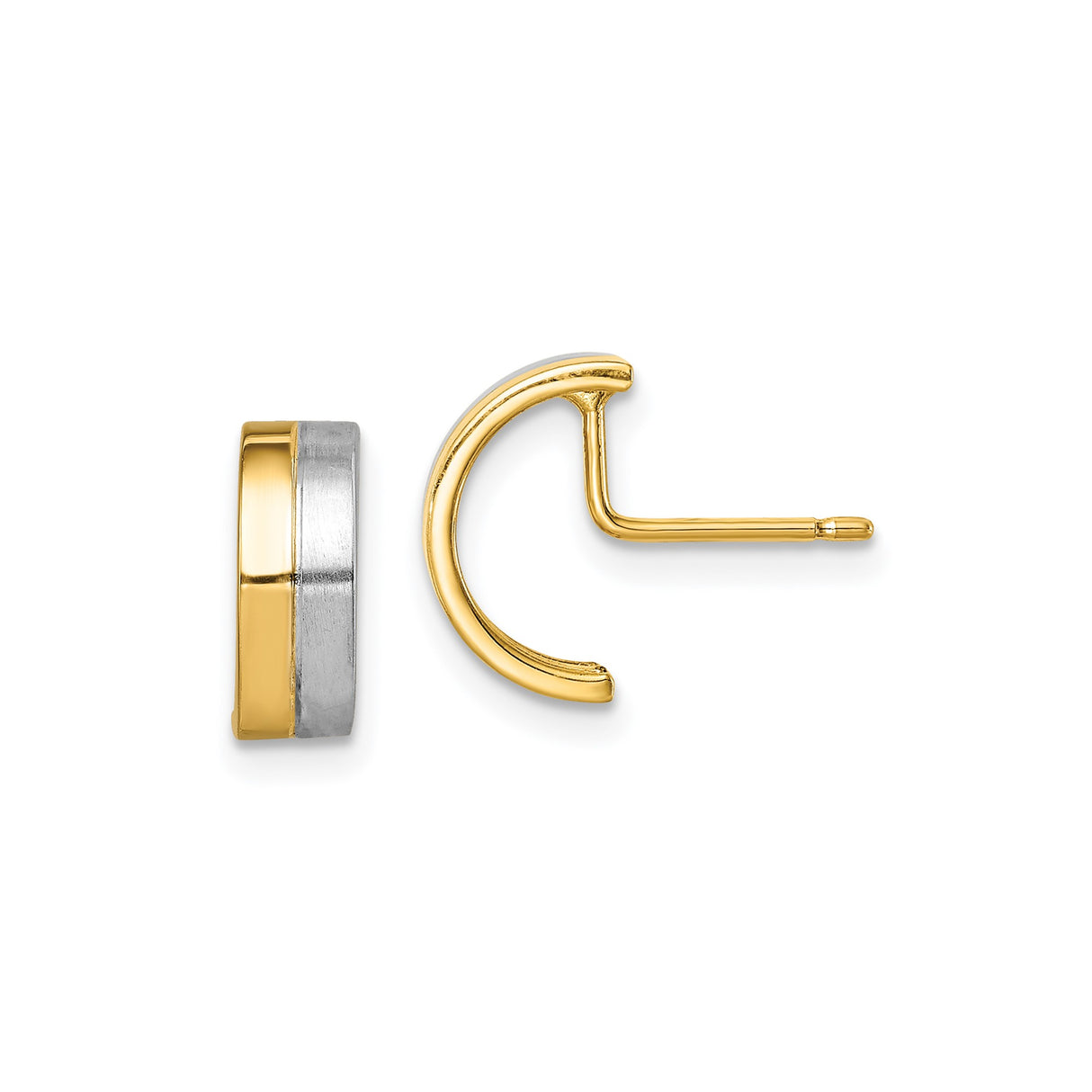 14k Yellow Gold Hoop Earrings with Brushed and Polished Finish, Two-Tone Modern Minimalist Style for Men