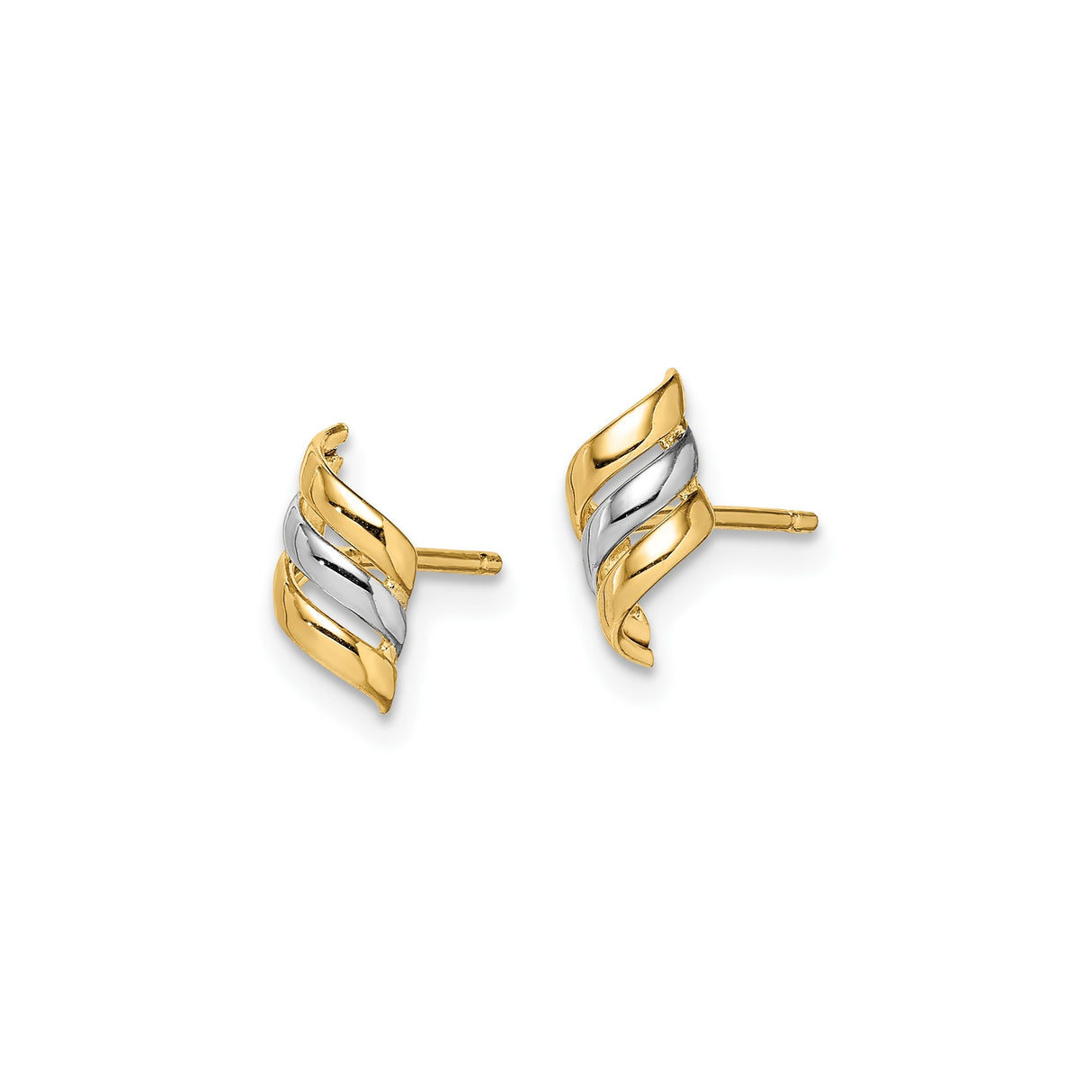 14k Yellow Gold Swirl Stud Earrings, Two-Tone Twist Design for Women