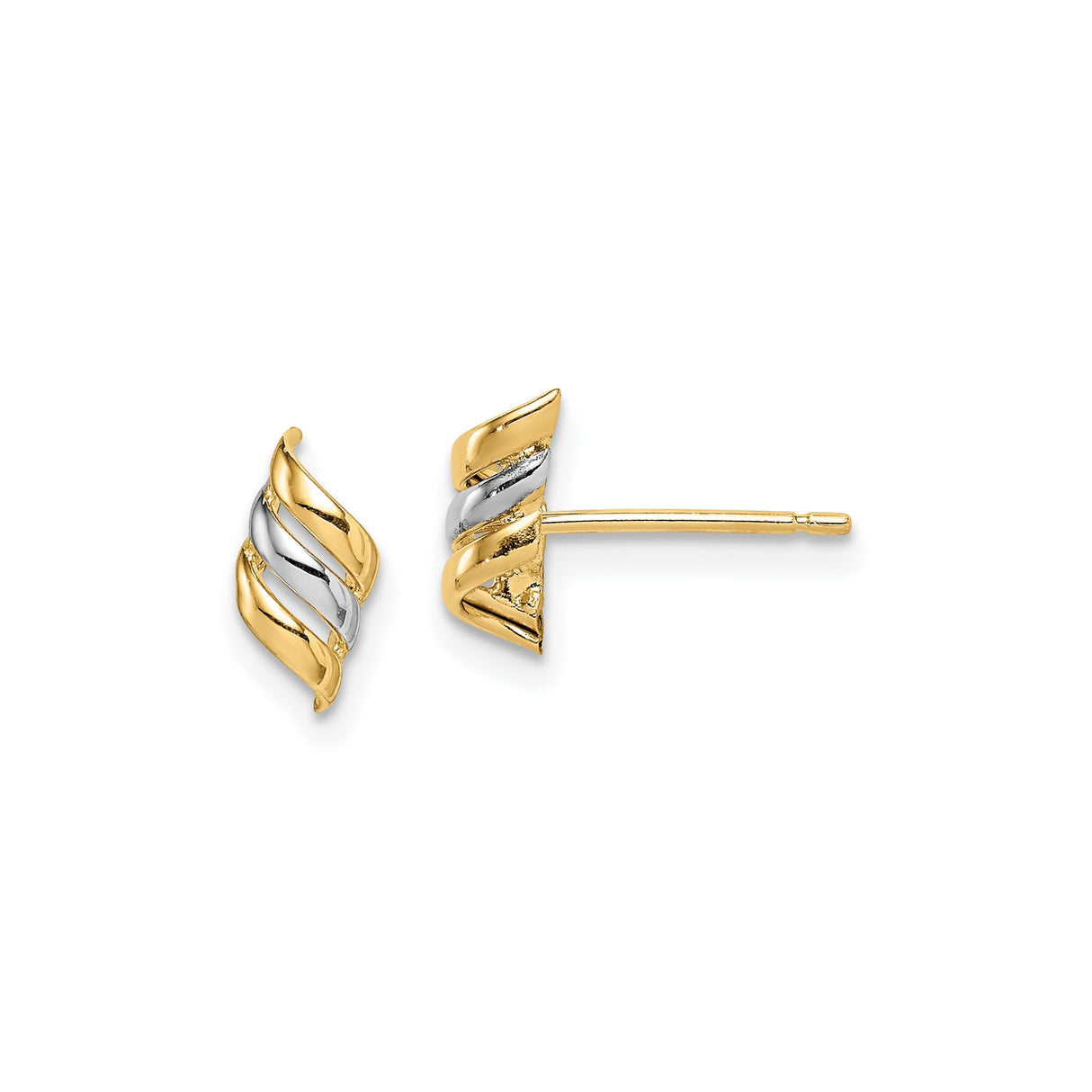 14k Yellow Gold Swirl Stud Earrings, Two-Tone Twist Design for Women