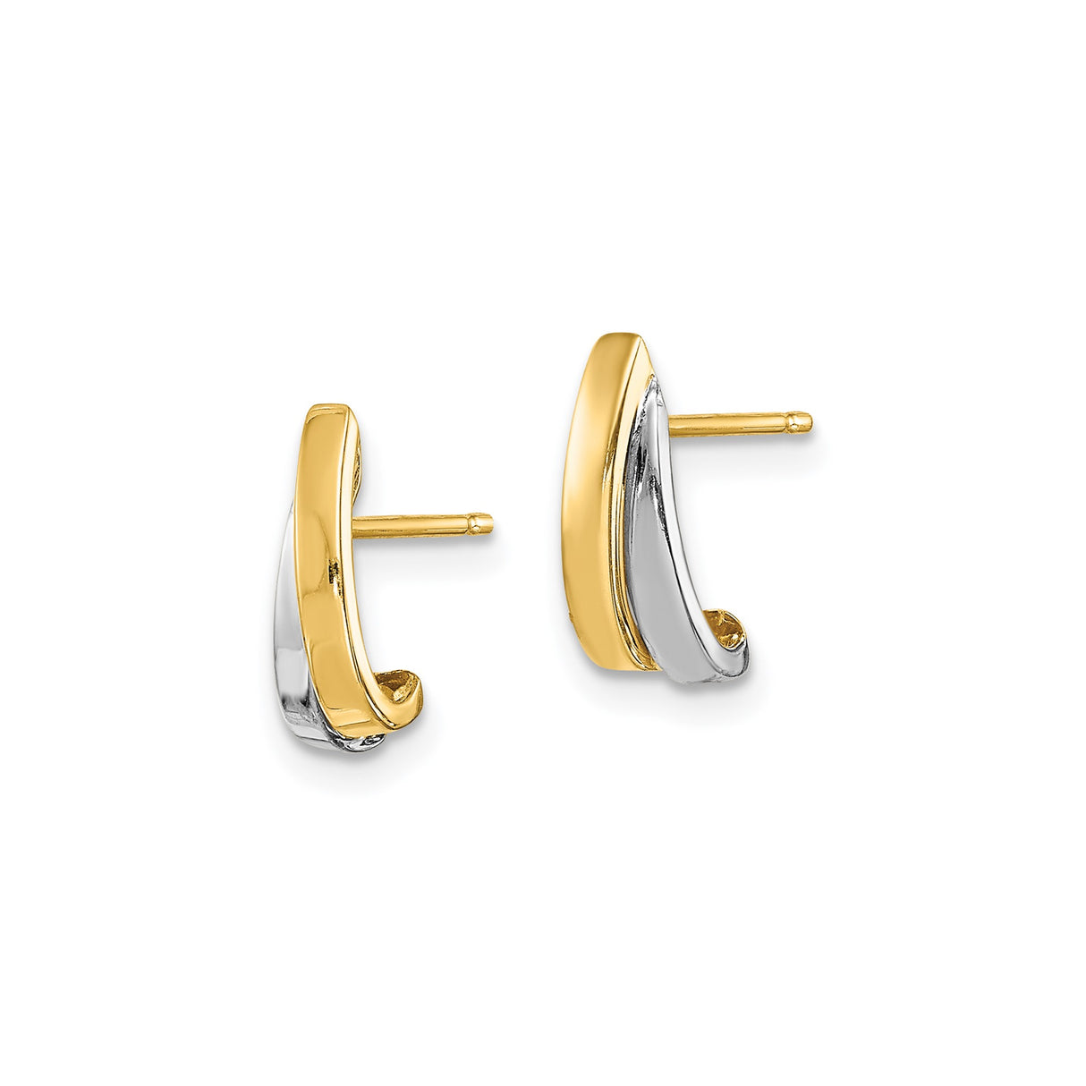 14k Two-Tone Yellow Gold Stud Earrings, Tapered Minimalist Design, Polished Finish