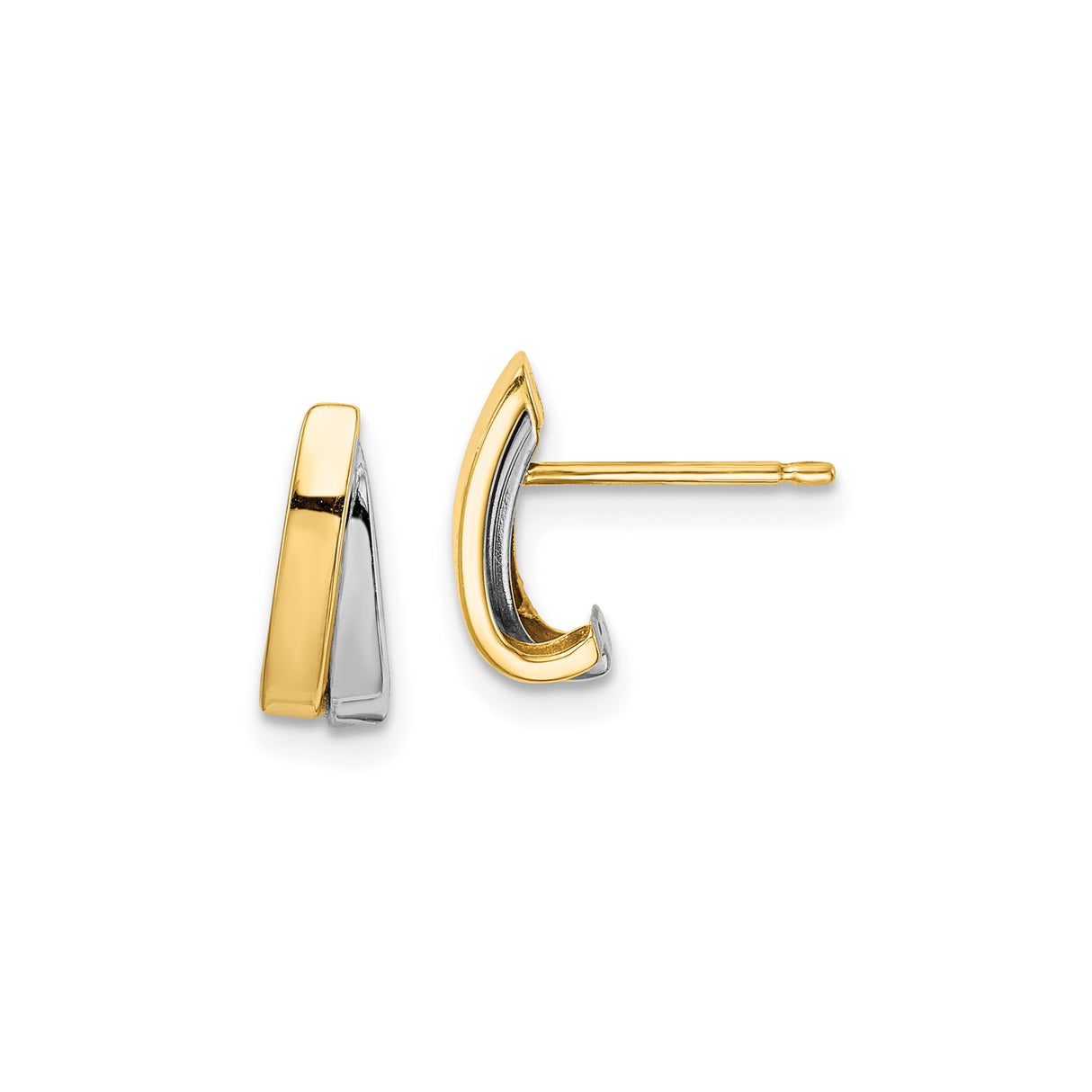 14k Two-Tone Yellow Gold Stud Earrings, Tapered Minimalist Design, Polished Finish