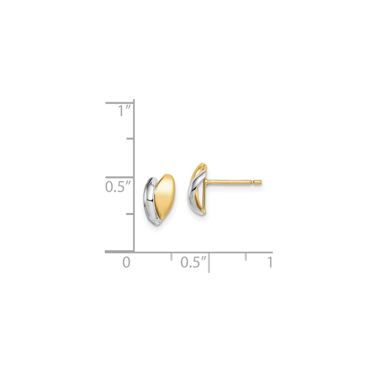 14k Yellow Gold Stud Earrings with Curved Two-Tone Rhodium Design for Women