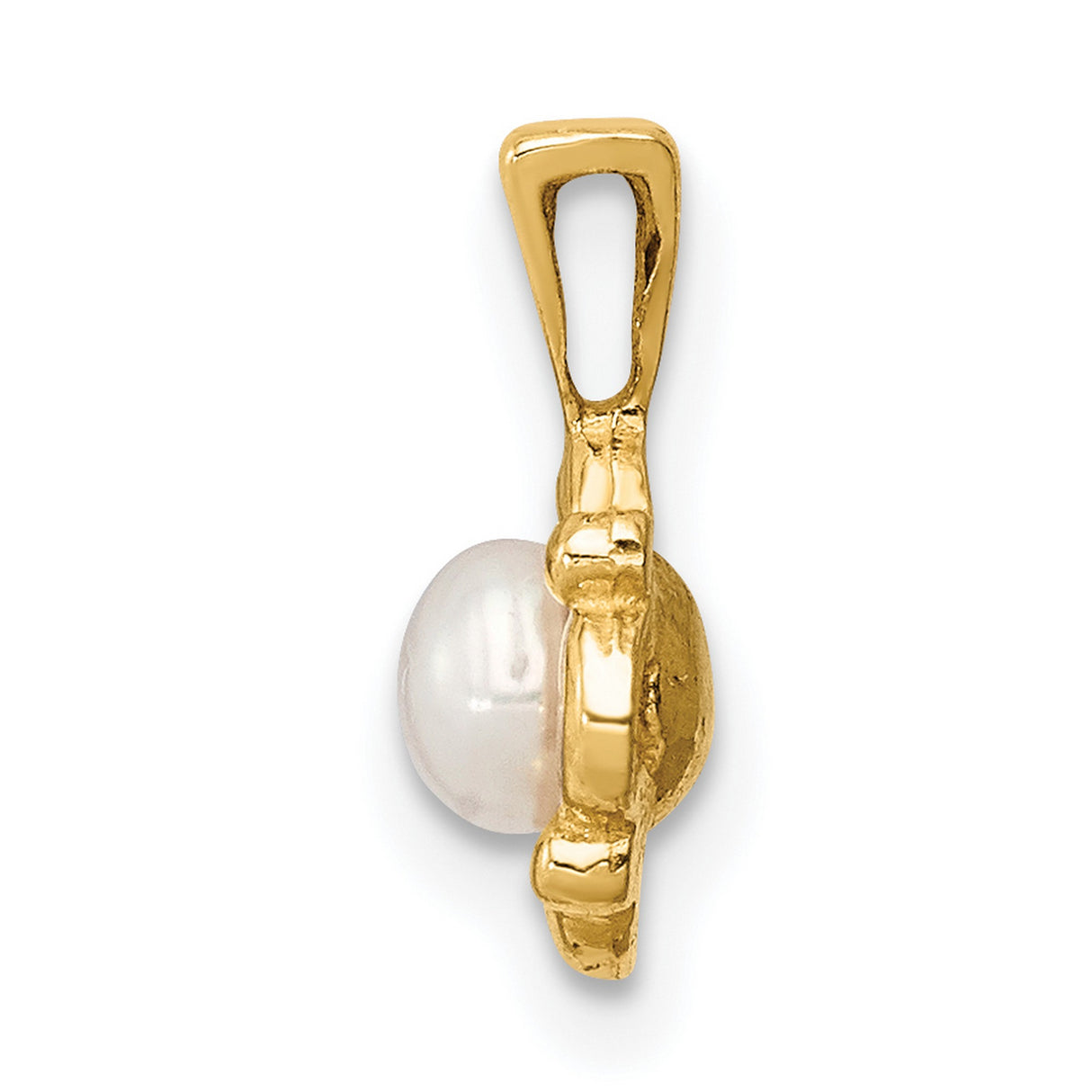 Childrens 4-5mm White Button Freshwater Cultured Pearl Charm Pendant in Real 14k Yellow Gold
