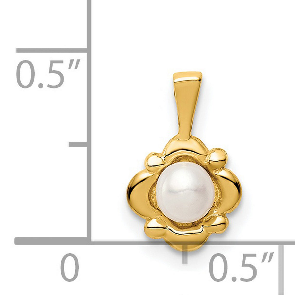 Childrens 4-5mm White Button Freshwater Cultured Pearl Charm Pendant in Real 14k Yellow Gold