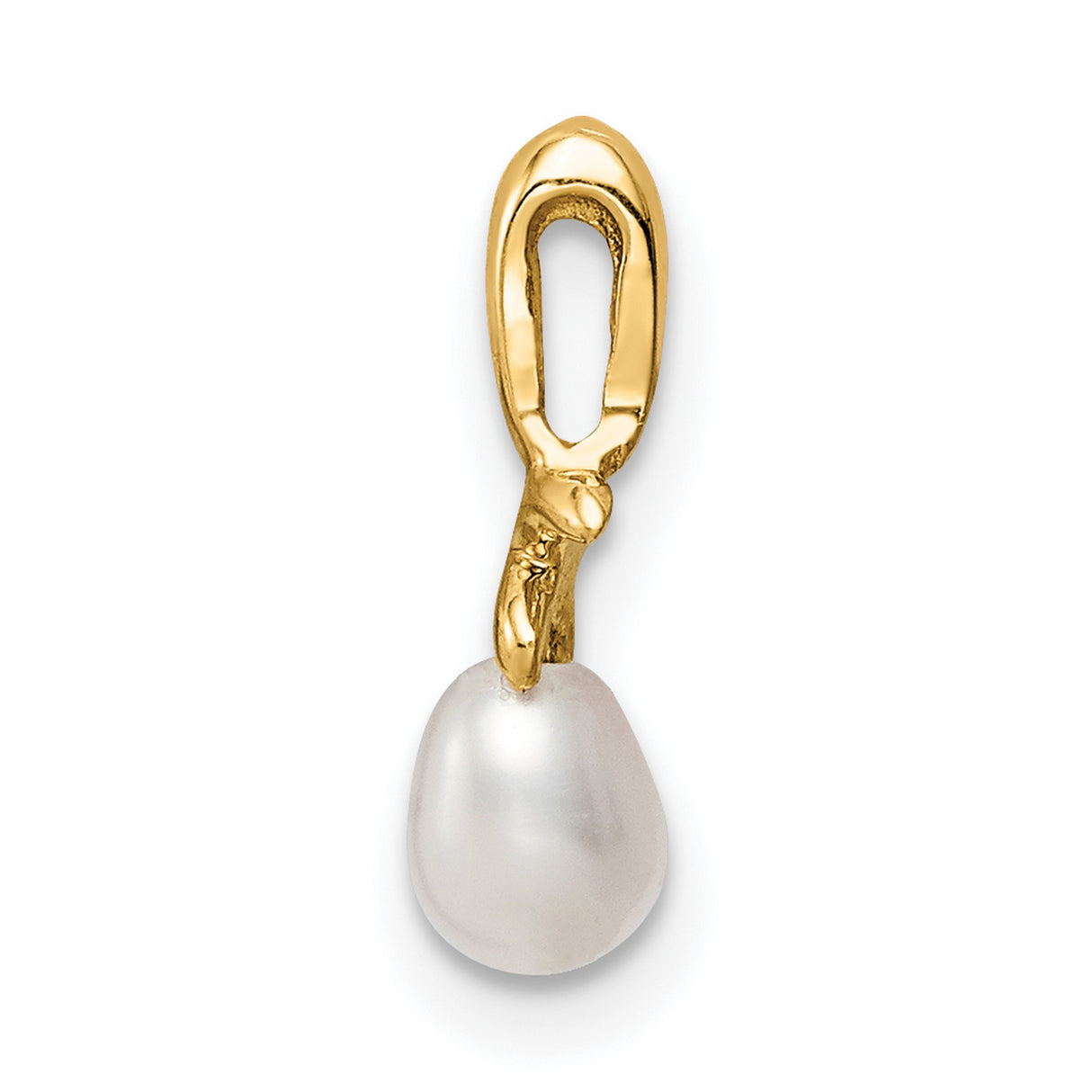 Childrens 4-5mm White Rice Freshwater Cultured Pearl Charm Pendant in Real 14k Yellow Gold