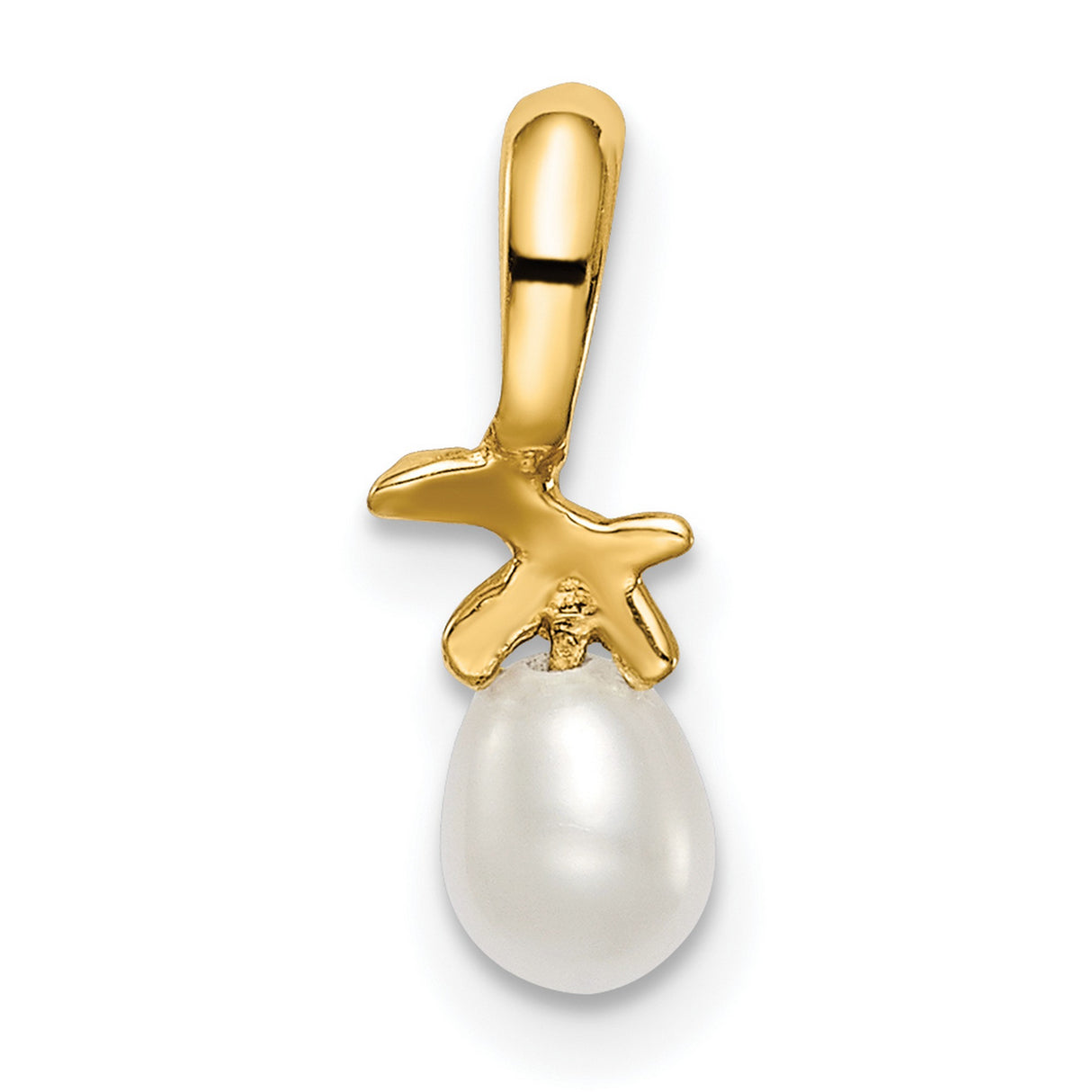 Childrens 4-5mm White Rice Freshwater Cultured Pearl Charm Pendant in Real 14k Yellow Gold