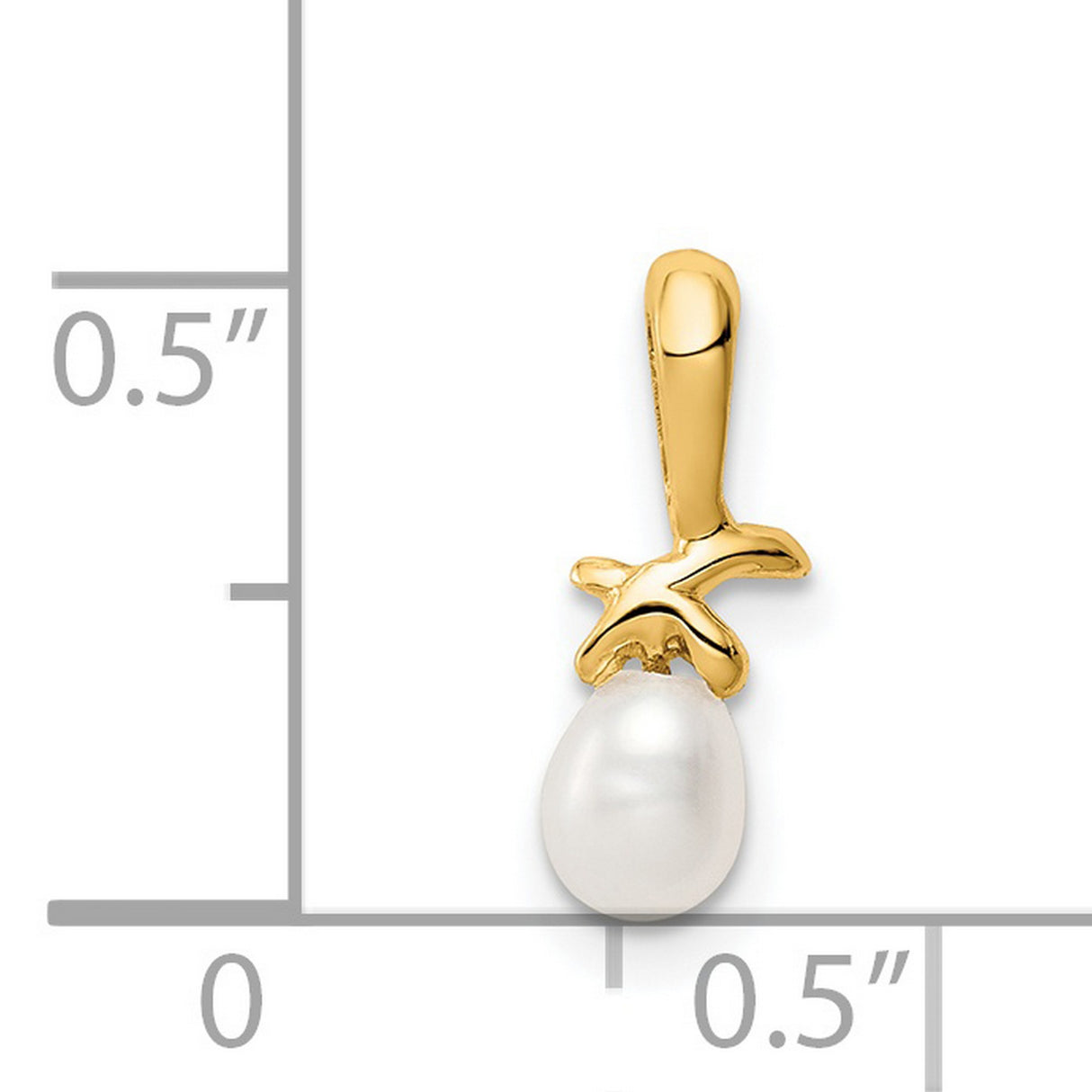 Childrens 4-5mm White Rice Freshwater Cultured Pearl Charm Pendant in Real 14k Yellow Gold