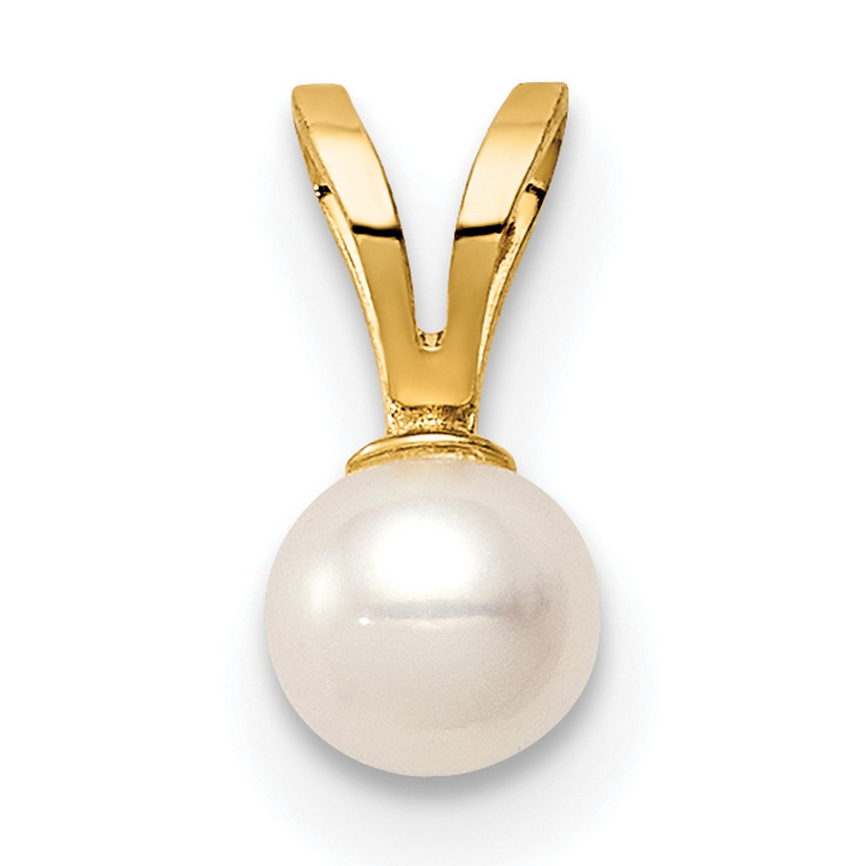 14k Yellow Gold Pendant with White Cultured Pearl, Classic Solitaire Design for Women