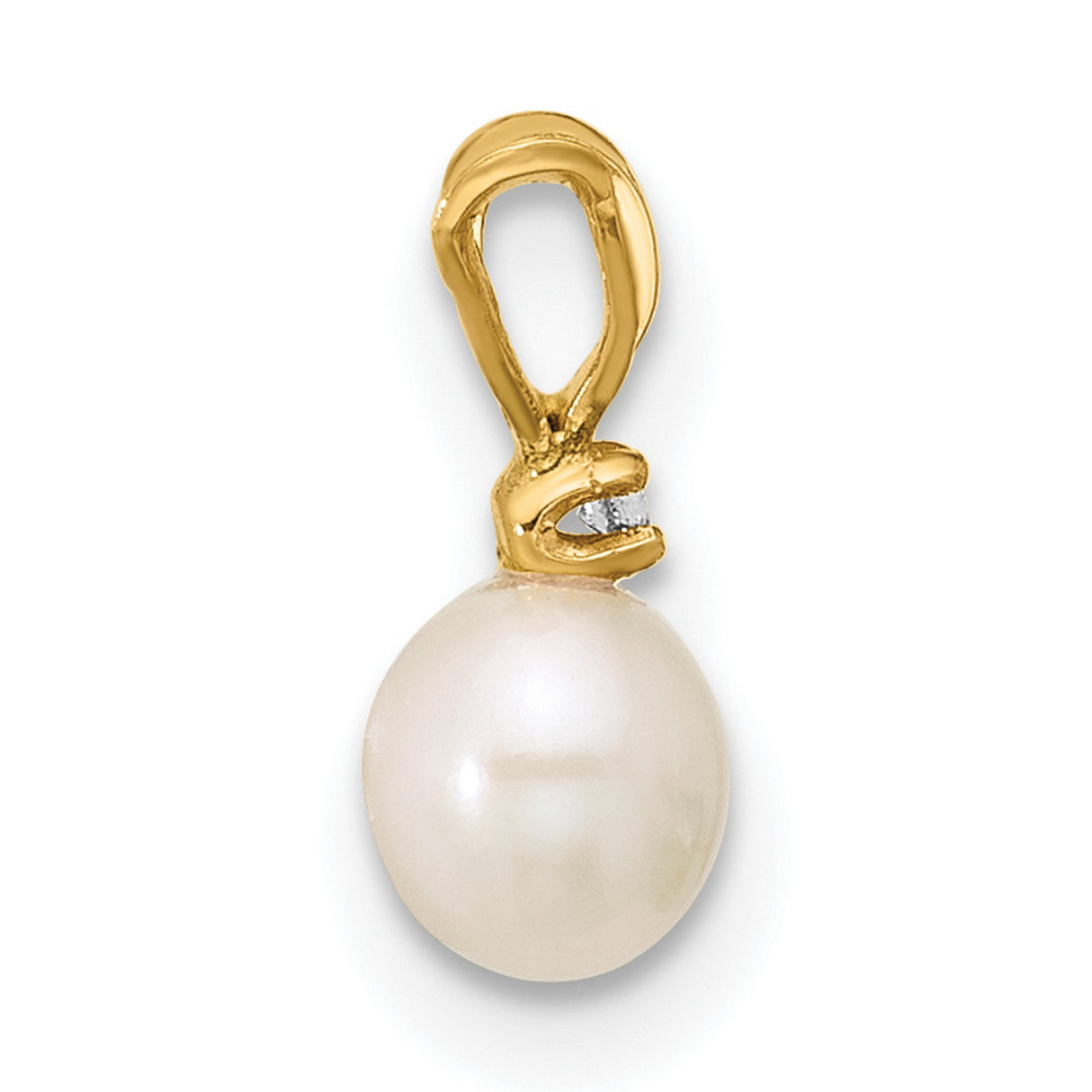 14k Yellow Gold Pendant with White Pearl Drop and Cubic Zirconia Accent, Classic Bridal Charm