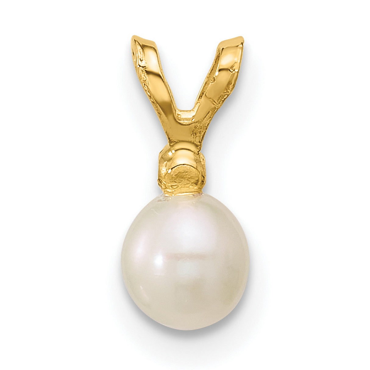 14k Yellow Gold Pendant with White Pearl Drop and Cubic Zirconia Accent, Classic Bridal Charm