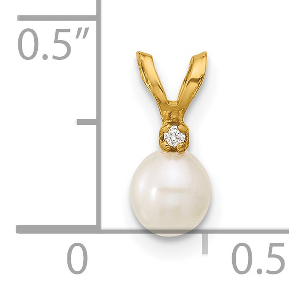 14k Yellow Gold Pendant with White Pearl Drop and Cubic Zirconia Accent, Classic Bridal Charm