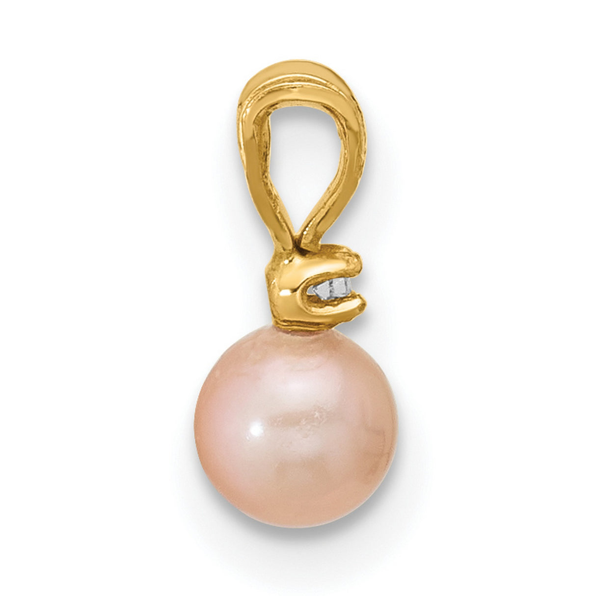 14k Yellow Gold Pendant with Pink Freshwater Pearl and Cubic Zirconia Accent, Classic Bridal Style