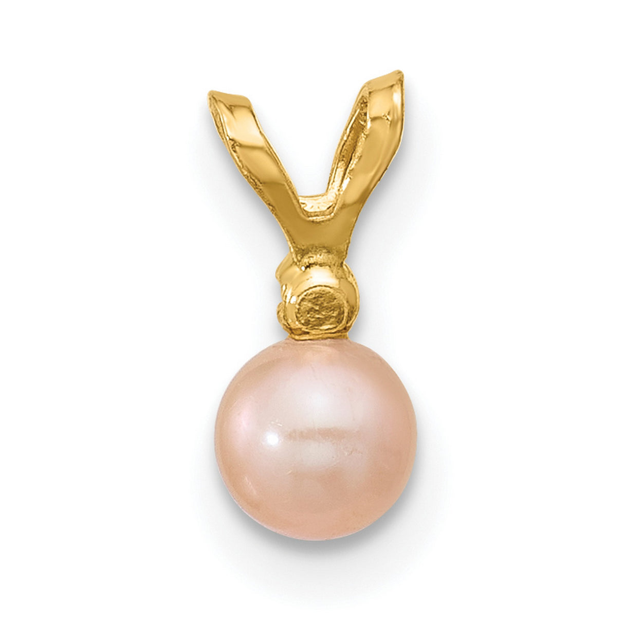 14k Yellow Gold Pendant with Pink Freshwater Pearl and Cubic Zirconia Accent, Classic Bridal Style