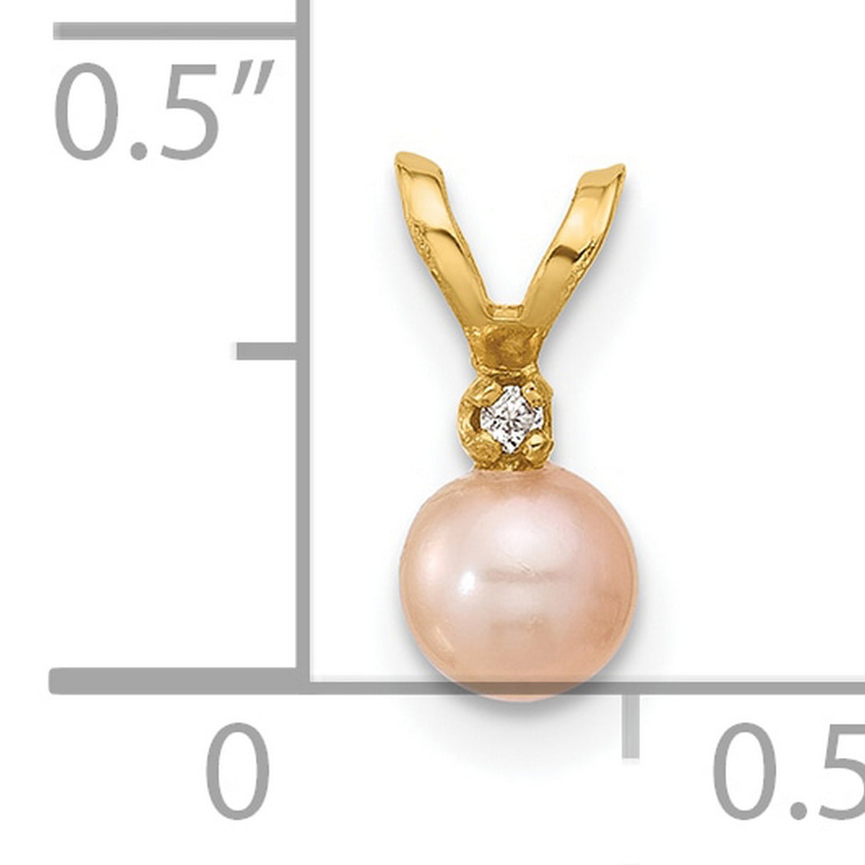 14k Yellow Gold Pendant with Pink Freshwater Pearl and Cubic Zirconia Accent, Classic Bridal Style