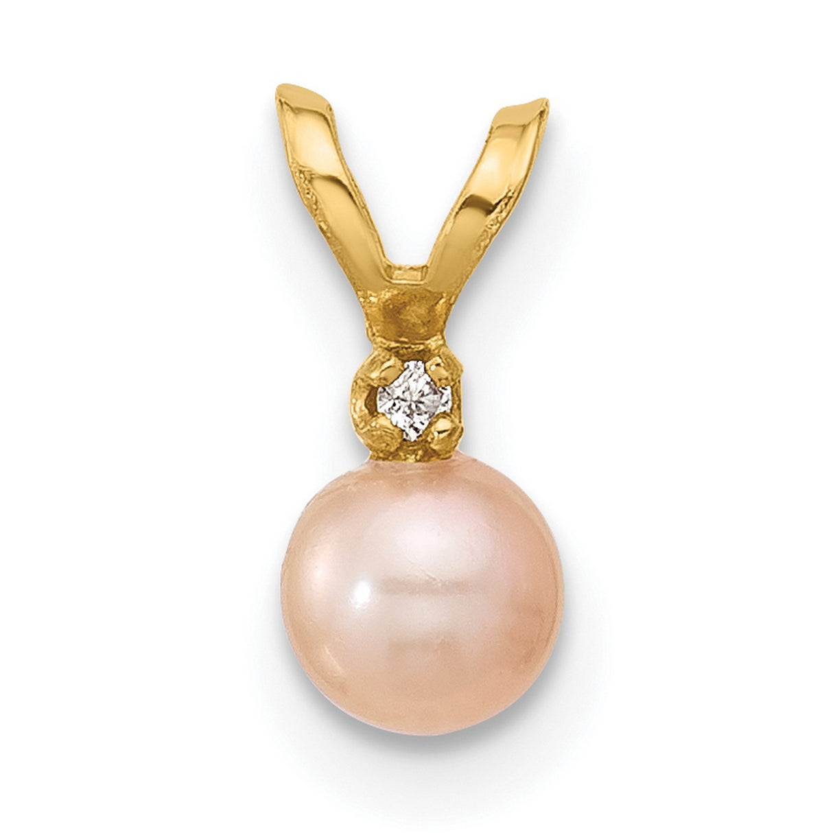14k Yellow Gold Pendant with Pink Freshwater Pearl and Cubic Zirconia Accent, Classic Bridal Style