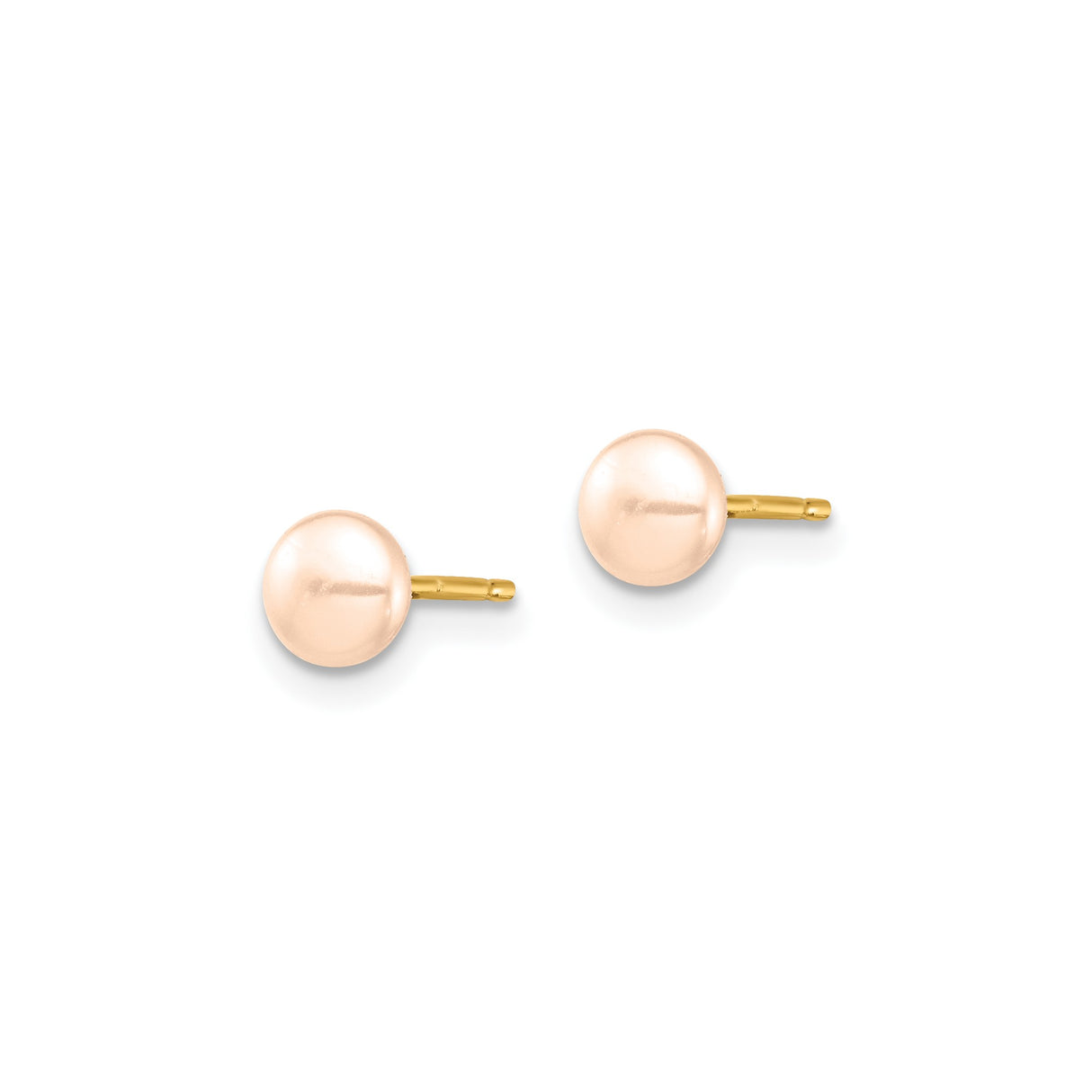 14k Yellow Gold Stud Earrings with Round Pink Cultured Freshwater Pearls, Minimalist Style for Women