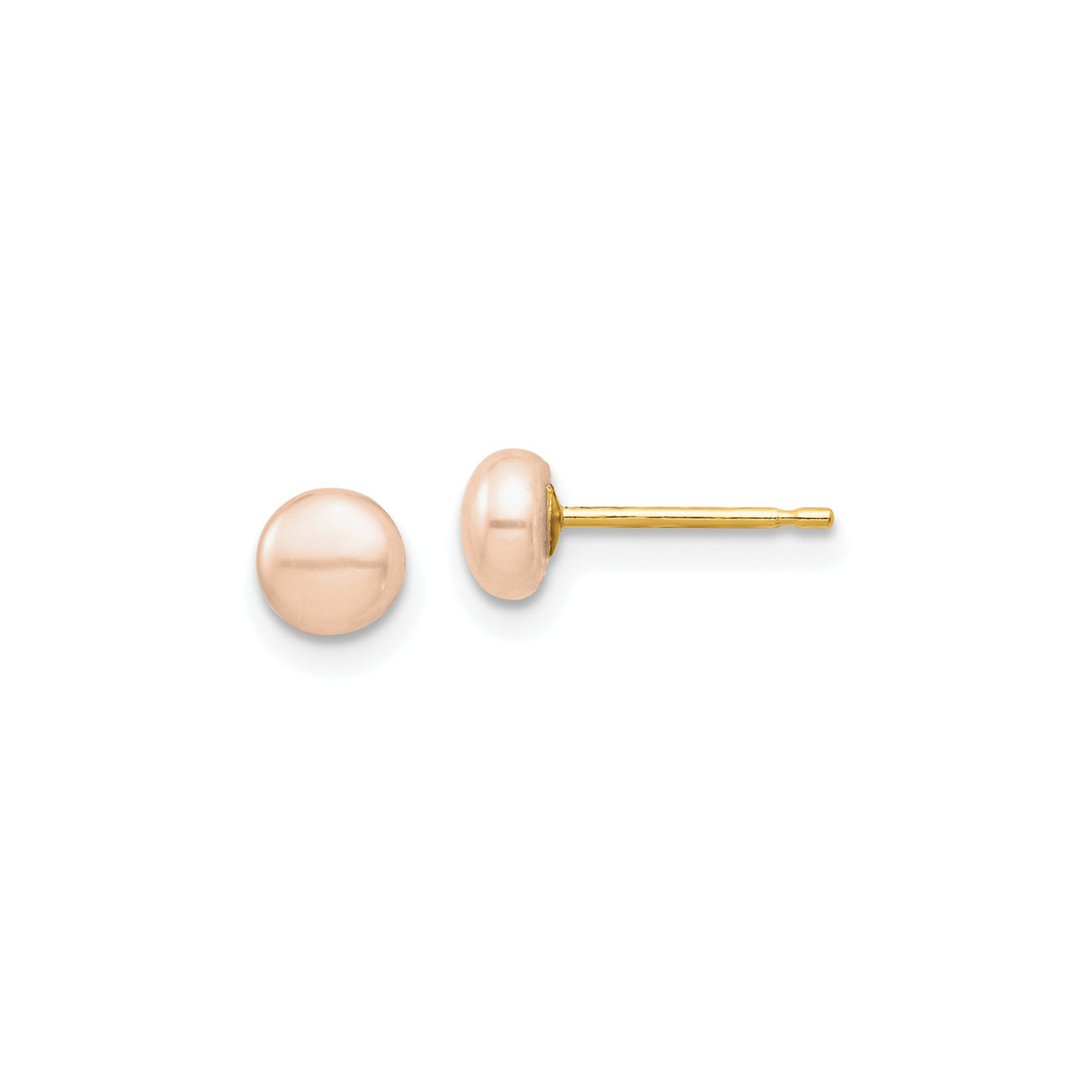 14k Yellow Gold Stud Earrings with Round Pink Cultured Freshwater Pearls, Minimalist Style for Women